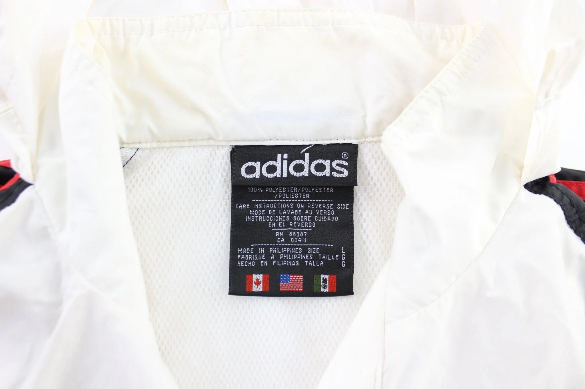90's Adidas Embroidered Logo White, Black, & Red Striped Zip Up Jacket - Image 3