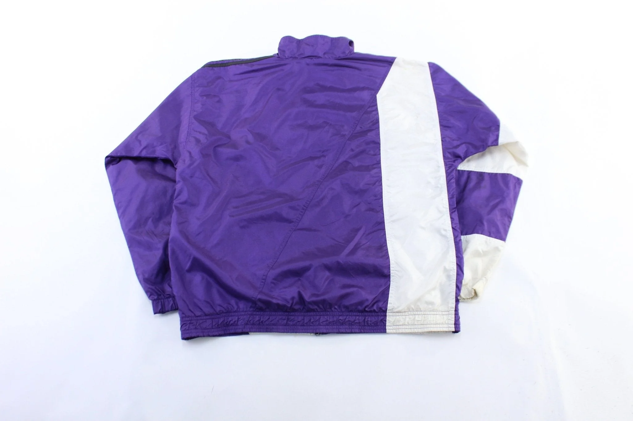 90's Adidas Embroidered Logo White & Purple Striped Zip Up Jacket - Image 2