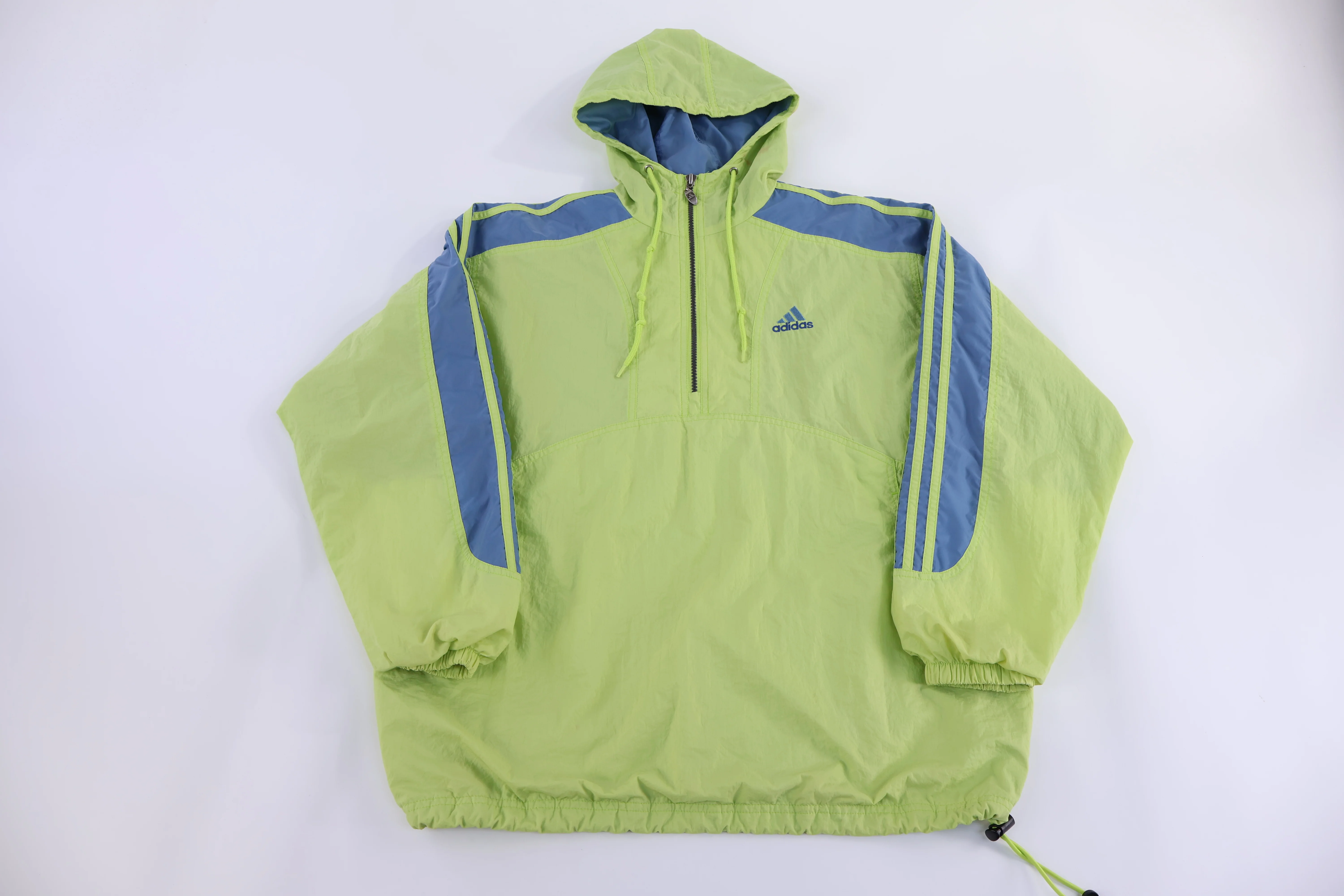 90's Adidas Green & Blue Half Zip Pullover Windbreaker