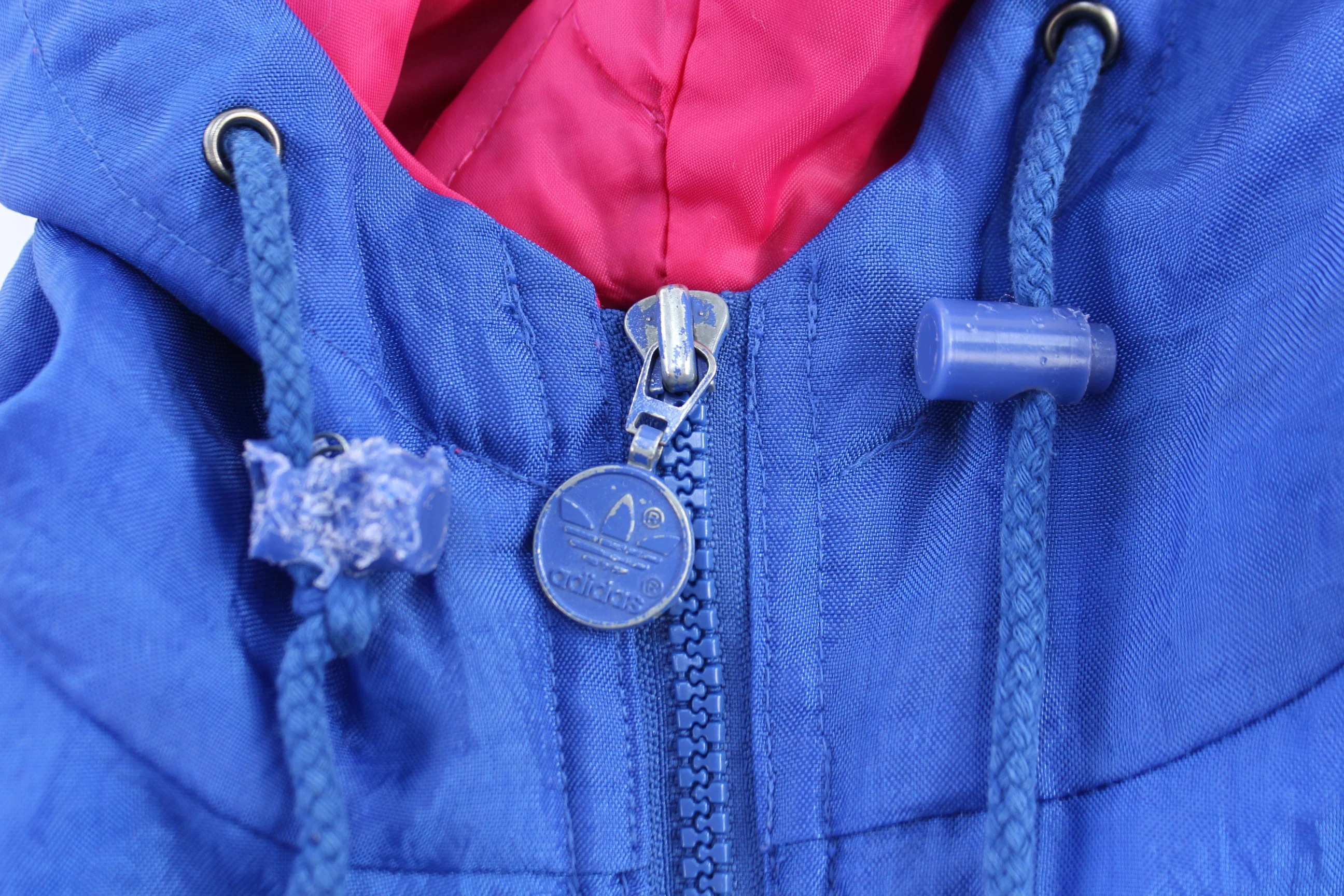 90's Adidas Pink & Blue full Zip Hooded Jacket - Image 3