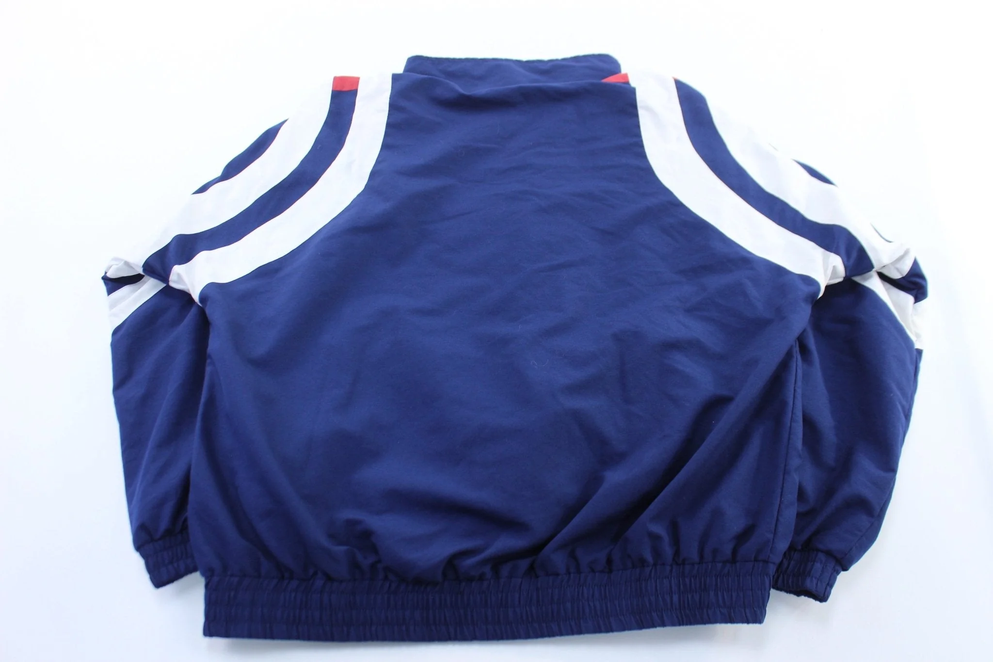 90's Adidas Red, Blue, & White Striped Zip Up Jacket - Image 2