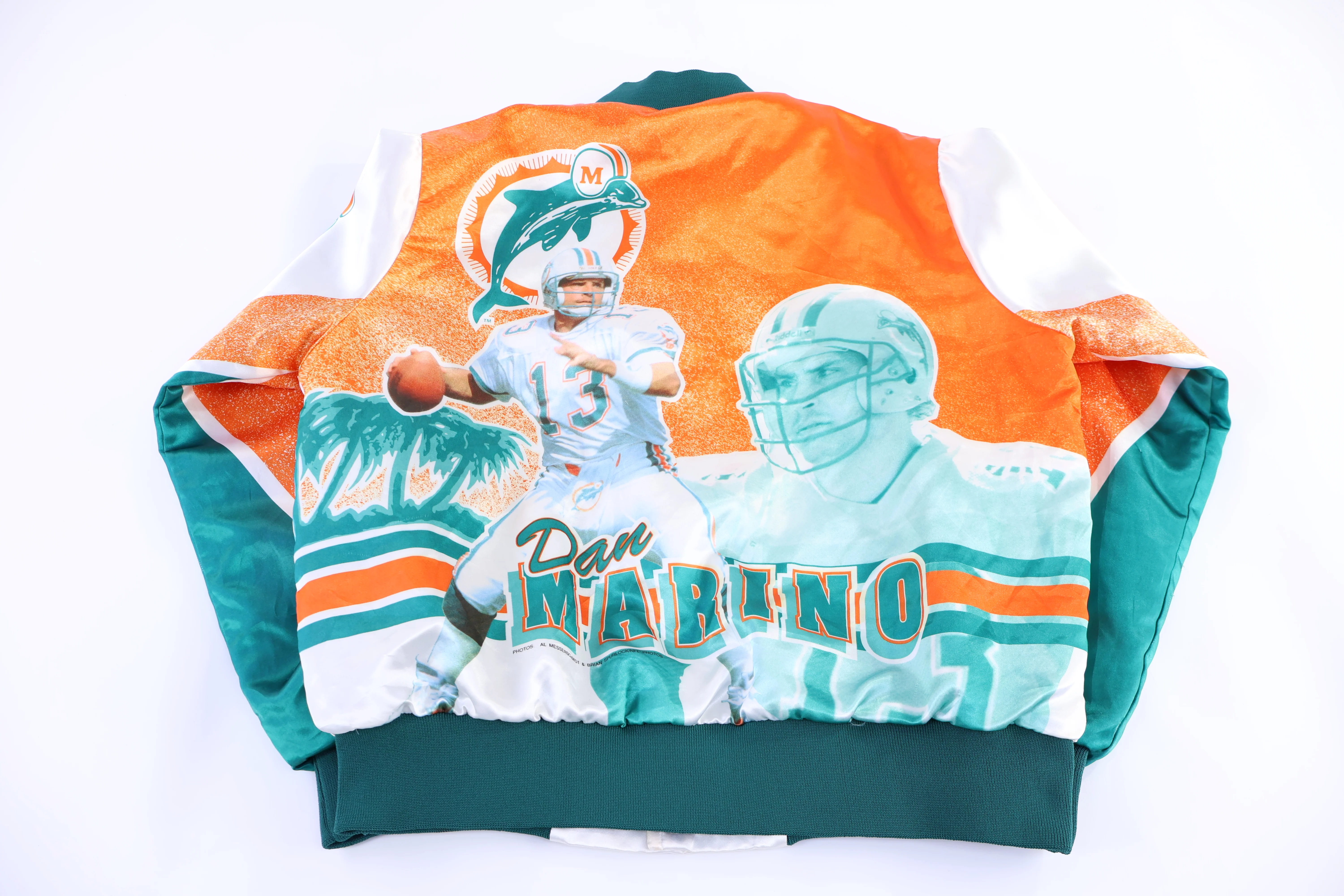 90's Chalk Line Miami Dolphins Football Bomber Jacket