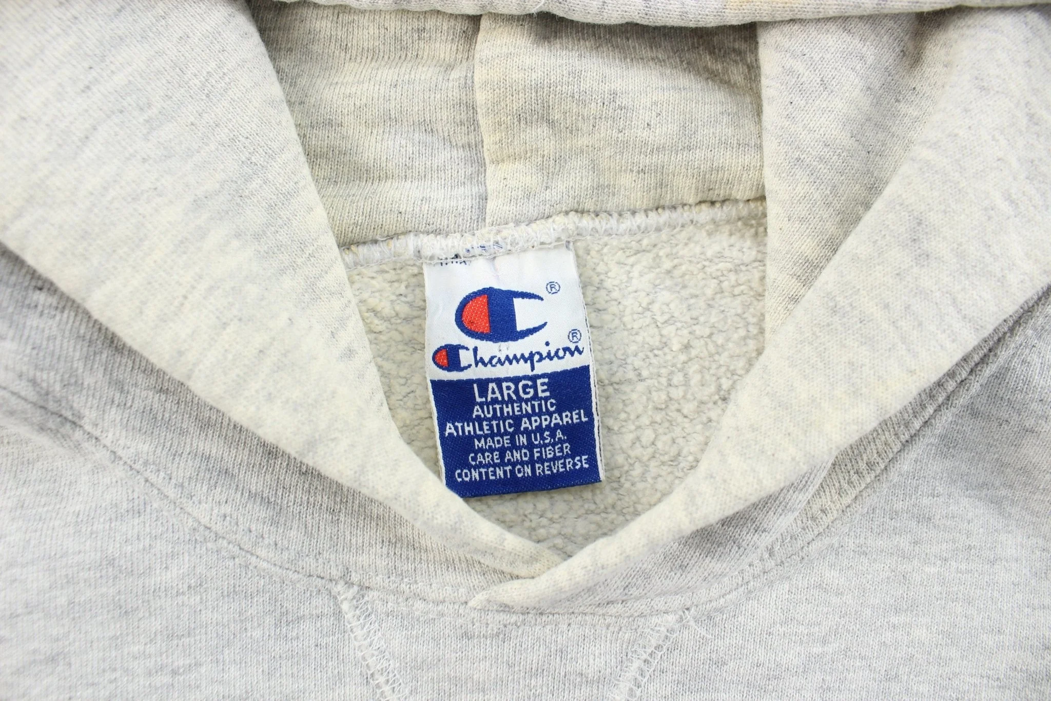 90's Champion Embroidered Logo Grey Pullover Hoodie - Image 5