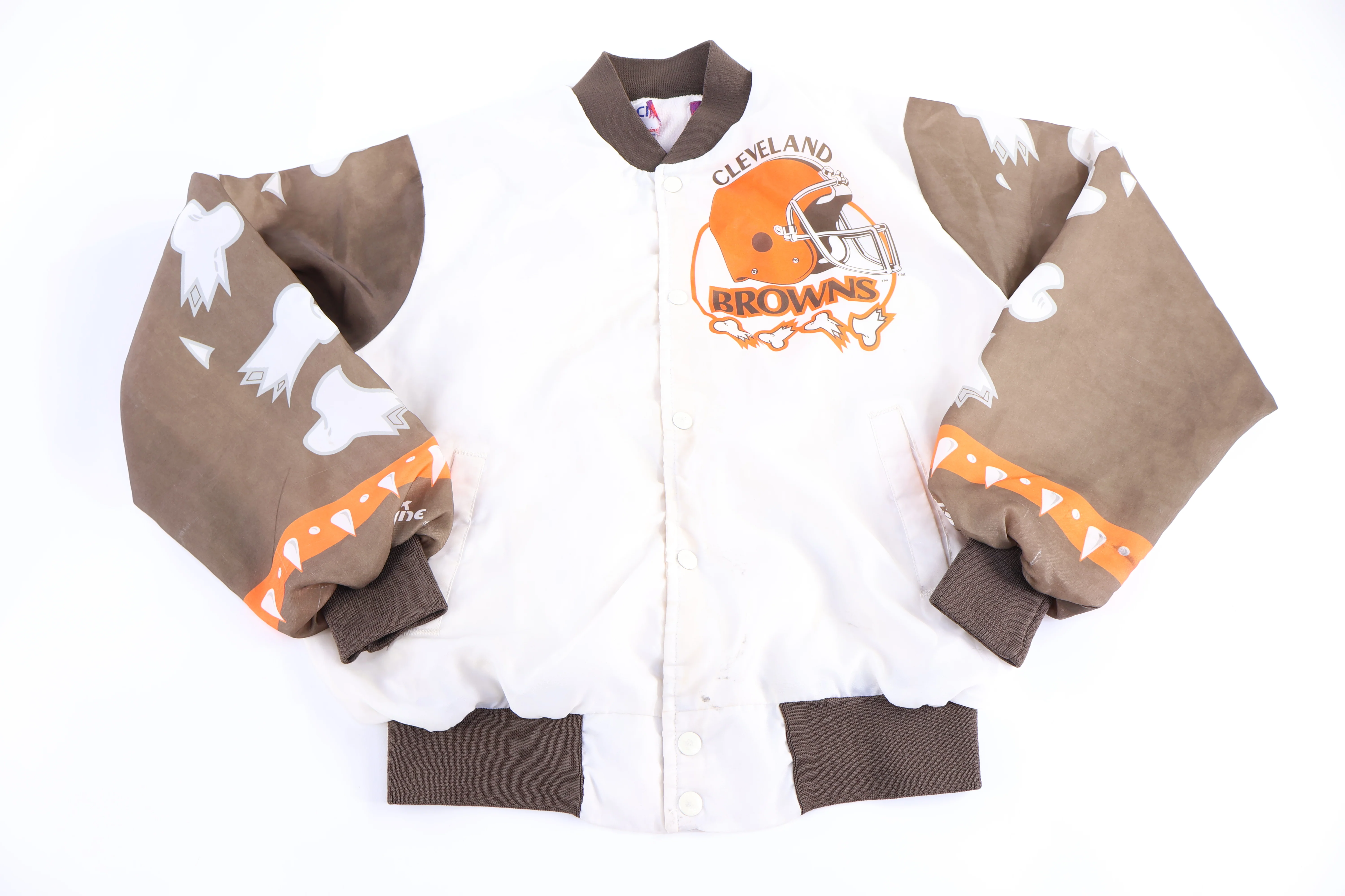 90's Cleveland Browns Football Bomber Chalk Line Jacket - Image 2