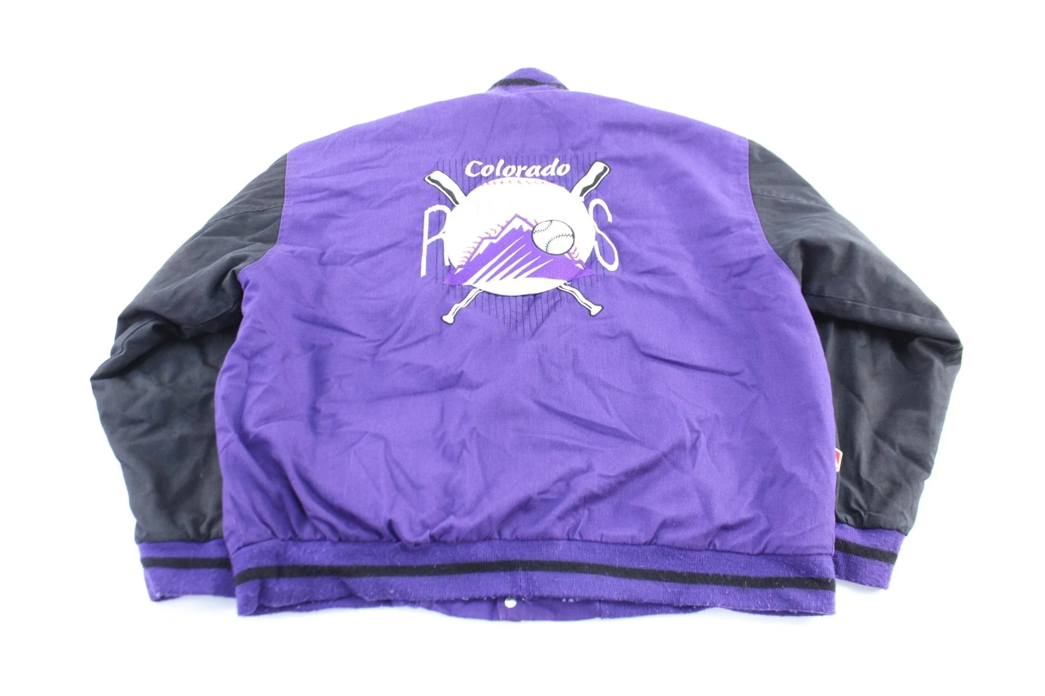 90's Colorado Rockies Embroidered Black & Purple Varsity Jacket - Image 2