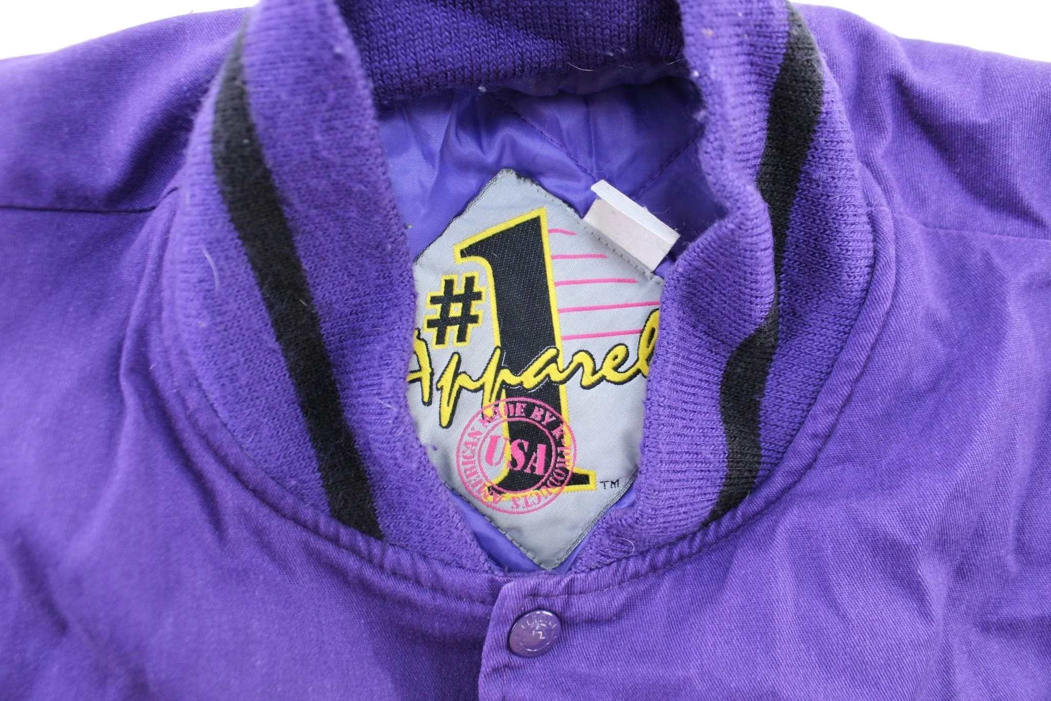 90's Colorado Rockies Embroidered Black & Purple Varsity Jacket - Image 4