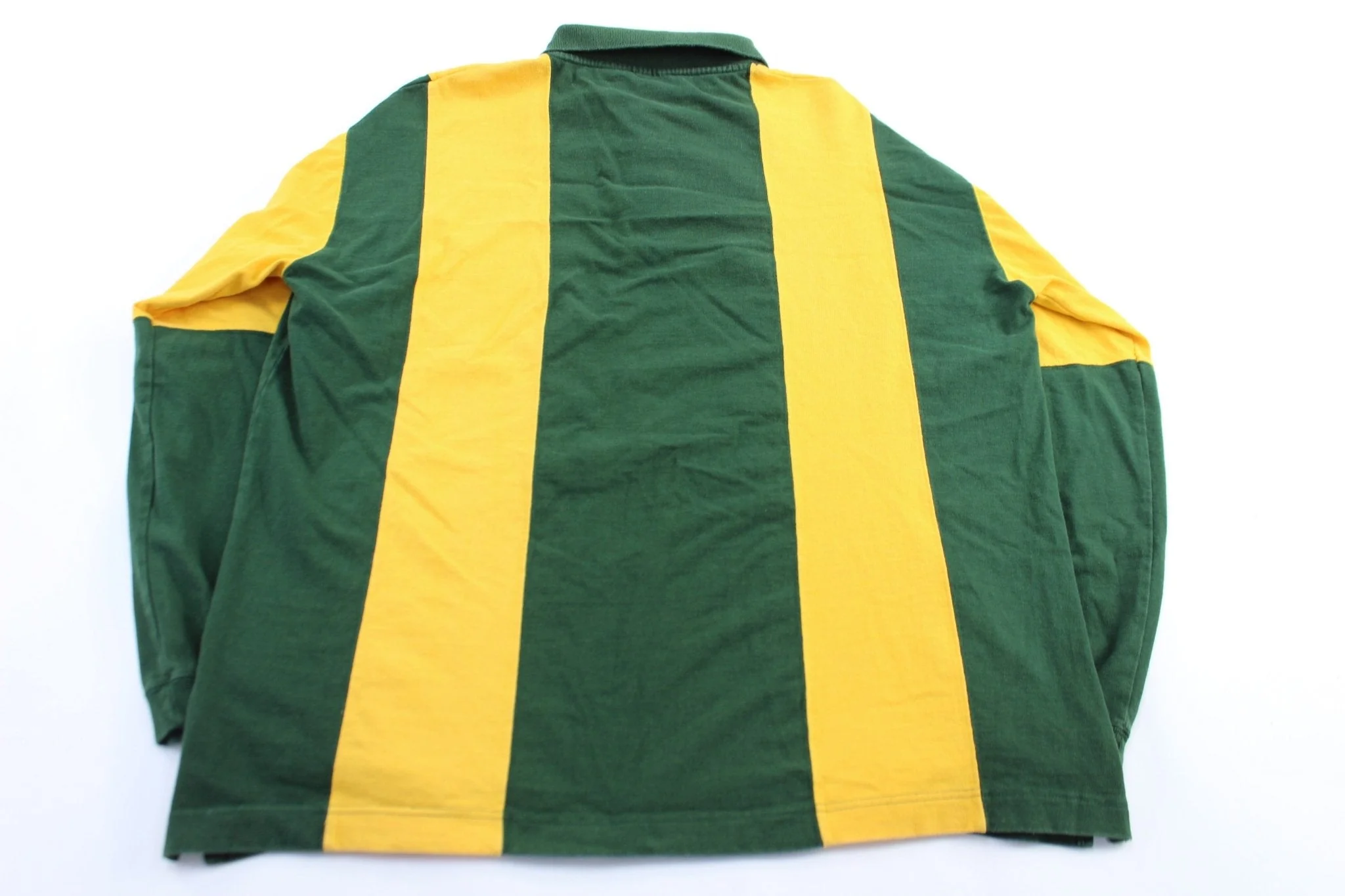 90's Green Bay Packers Green & Yellow Striped LS Button Up Polo - Image 2