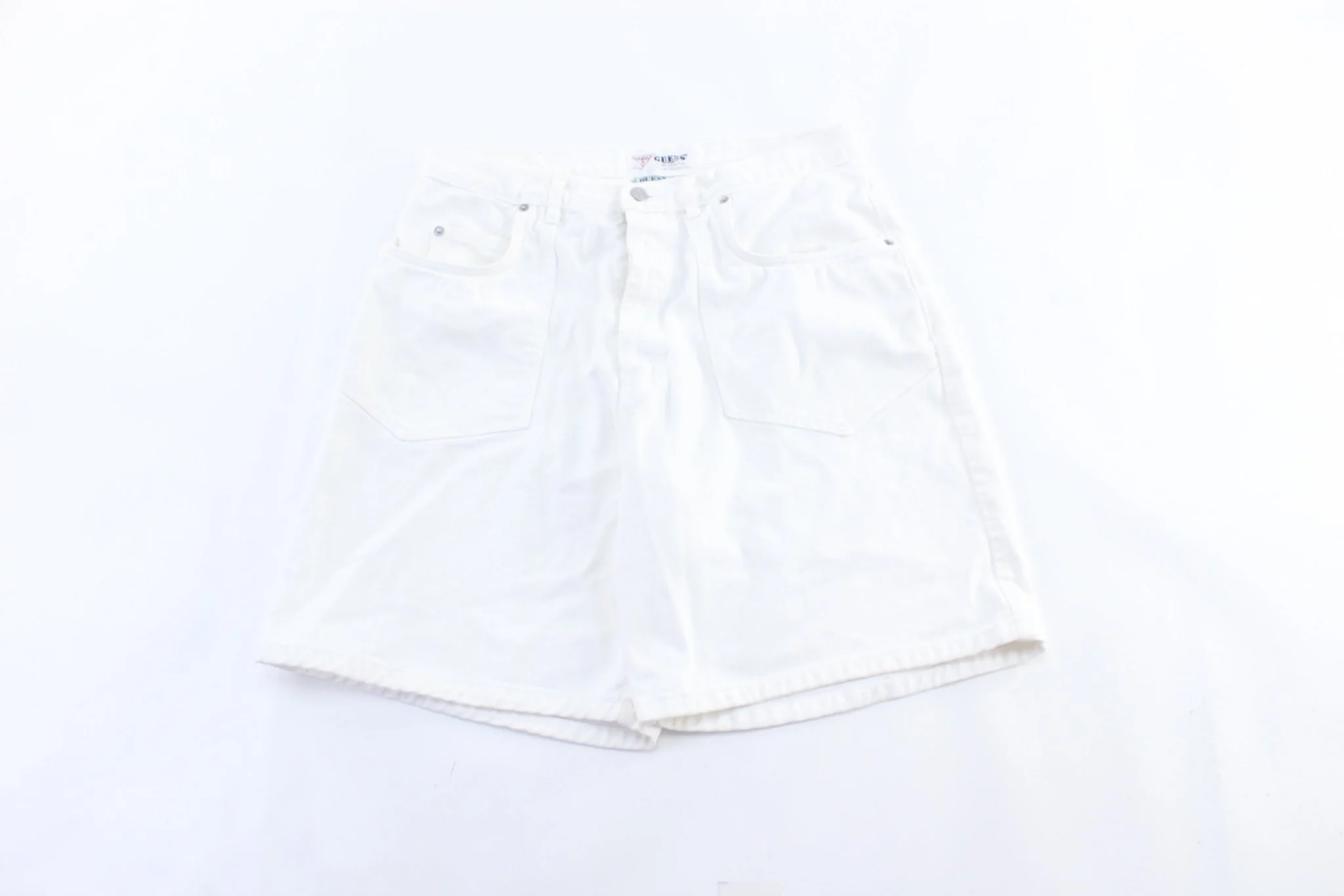 90's Guess Embroidered Logo White Denim Shorts
