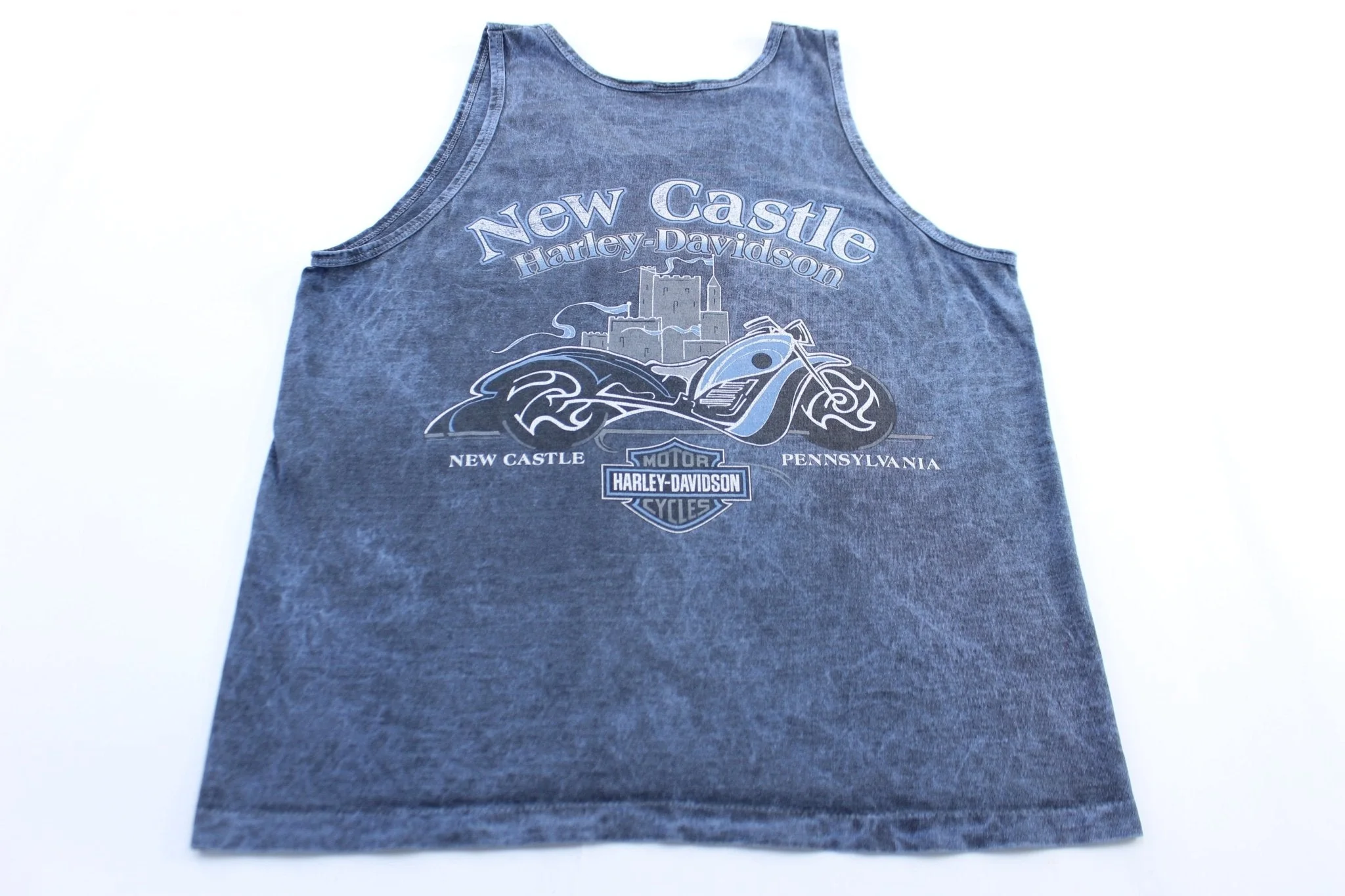90's Harley Davidson Motorcycles New Castle, Pennsylvania Tank Top - Image 2