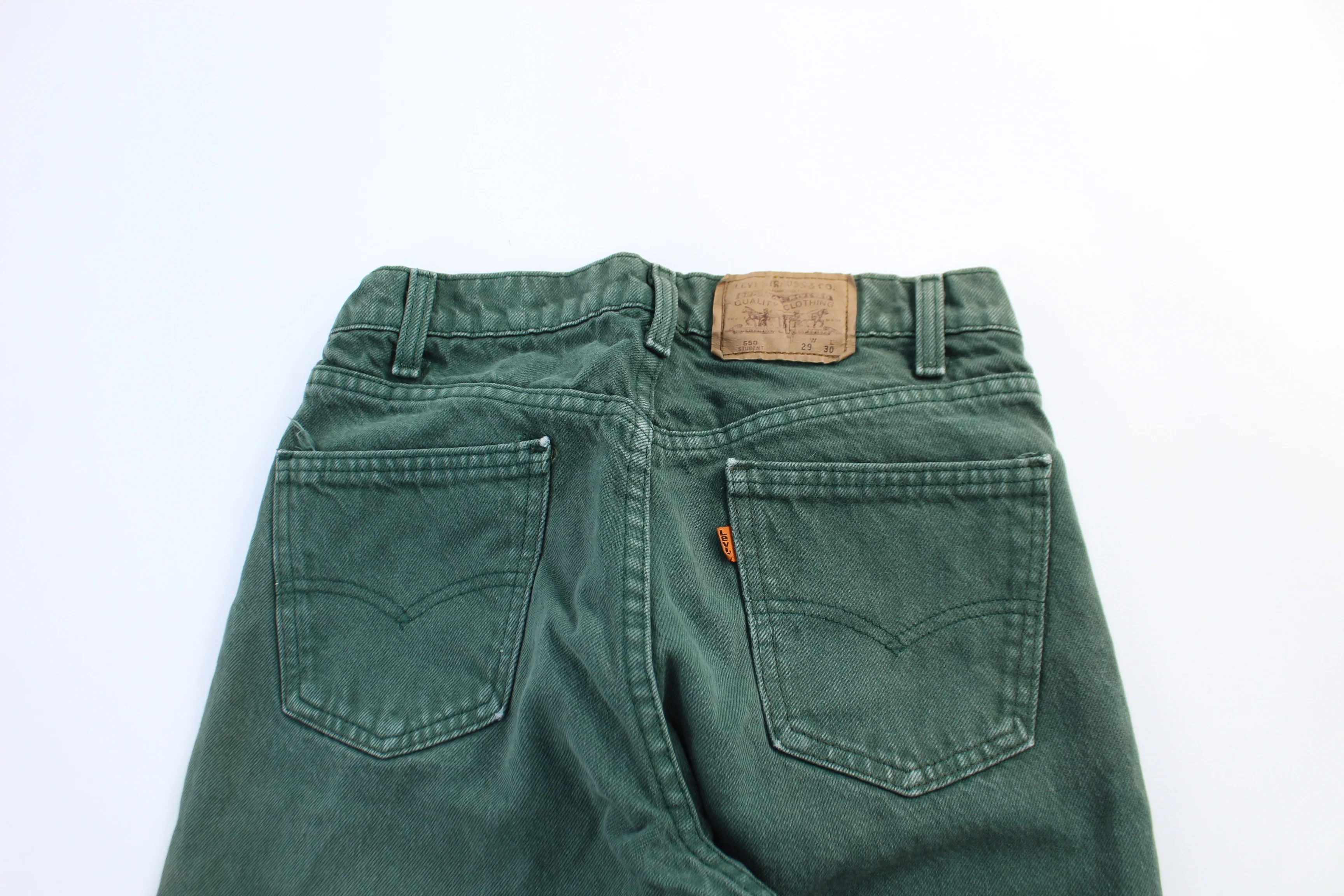 90's Levi's 550 Orange Tab Green Denim Pants - Image 3