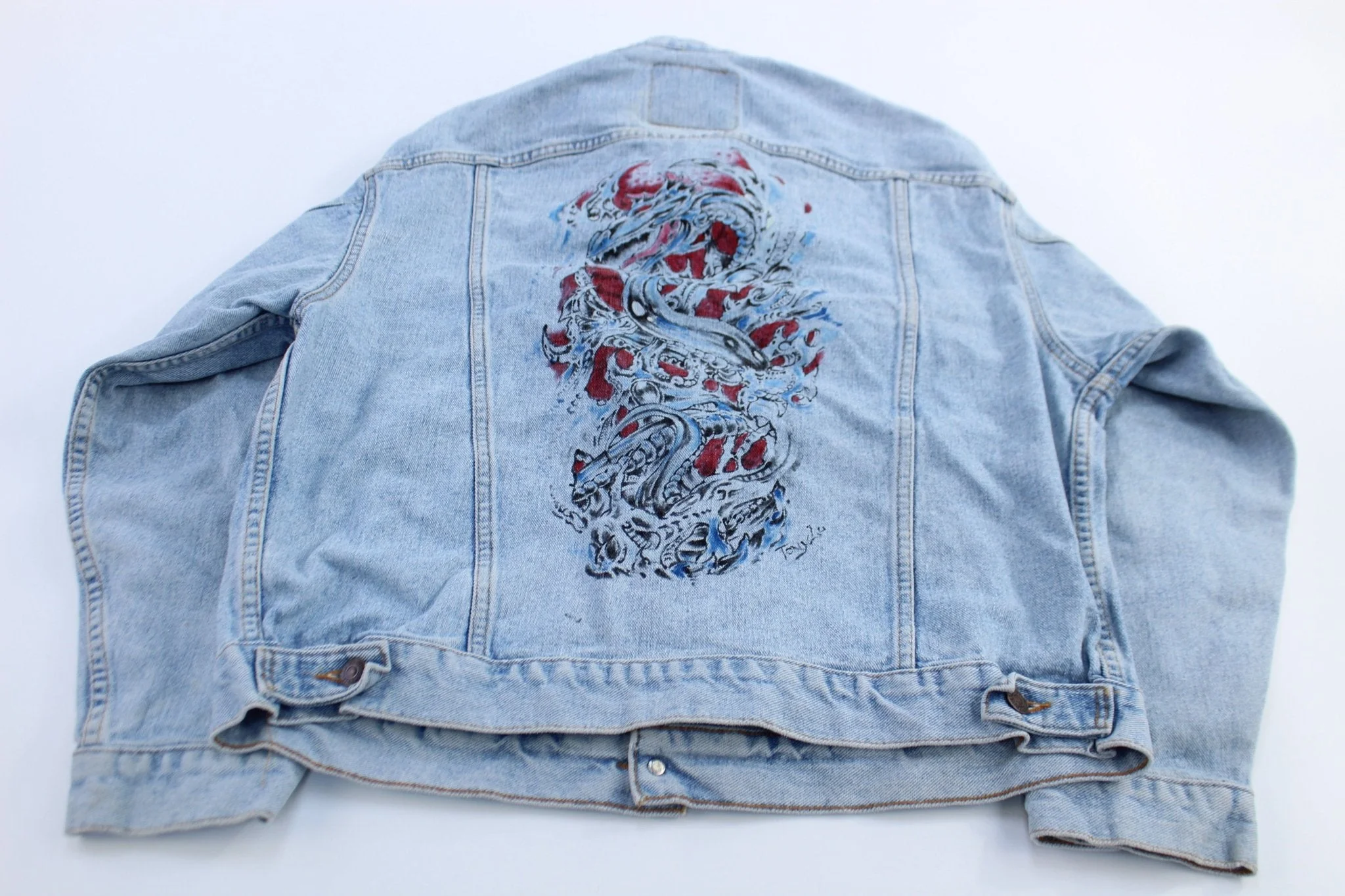 90's Levi's Light Wash Art Denim Jacket - Image 2