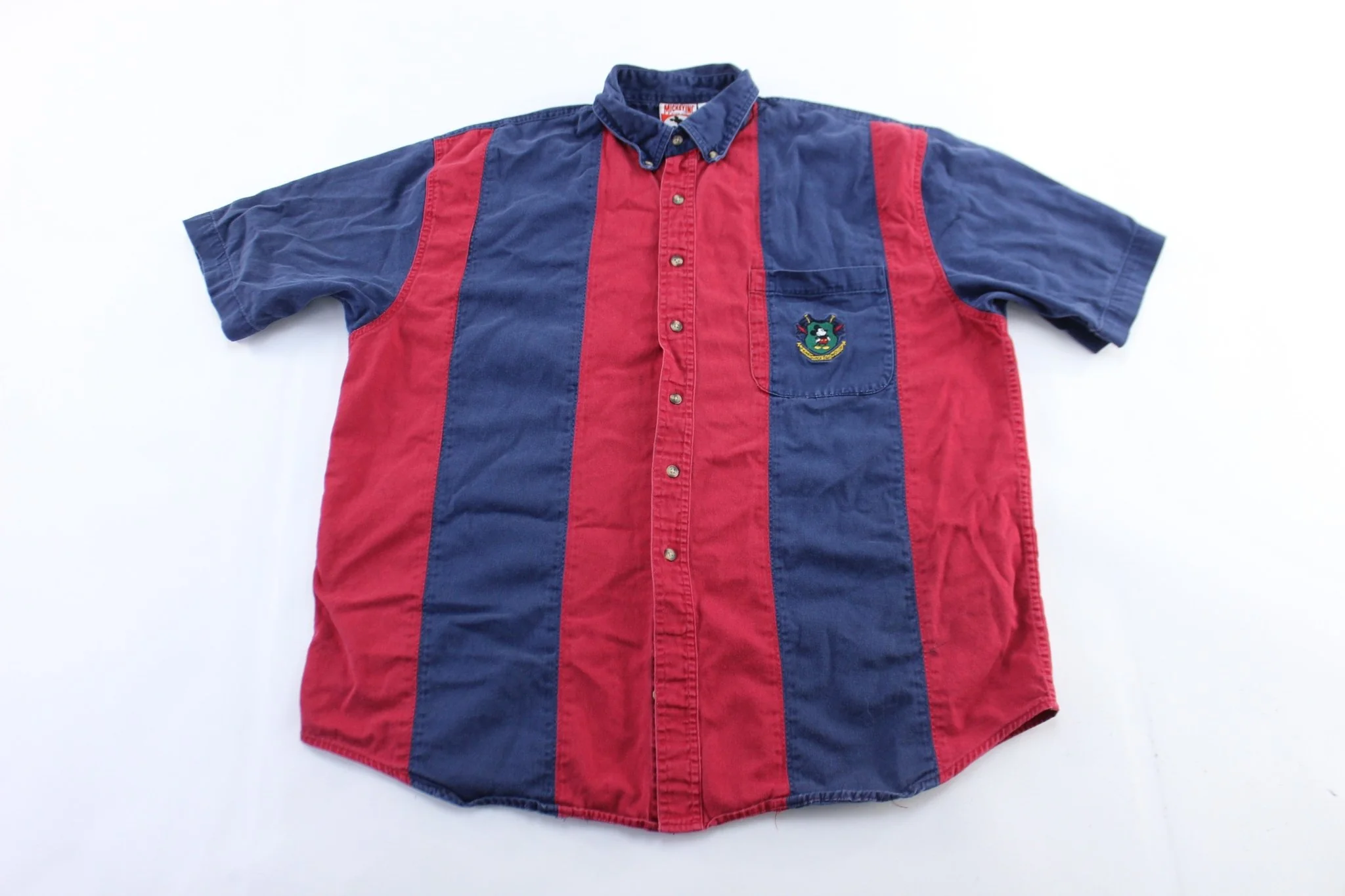 90's Mickey Inc. Embroidered Mickey Mouse Striped Button Down Shirt