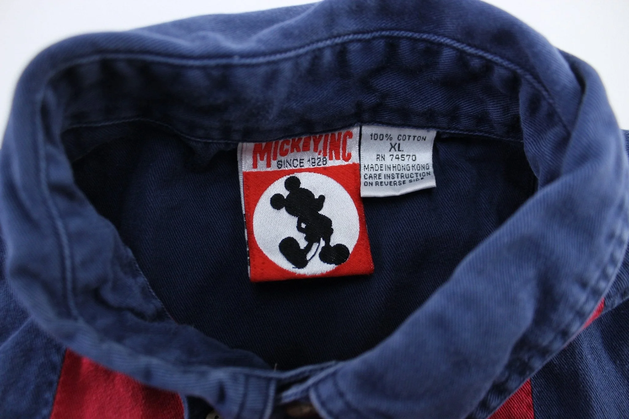90's Mickey Inc. Embroidered Mickey Mouse Striped Button Down Shirt - Image 3