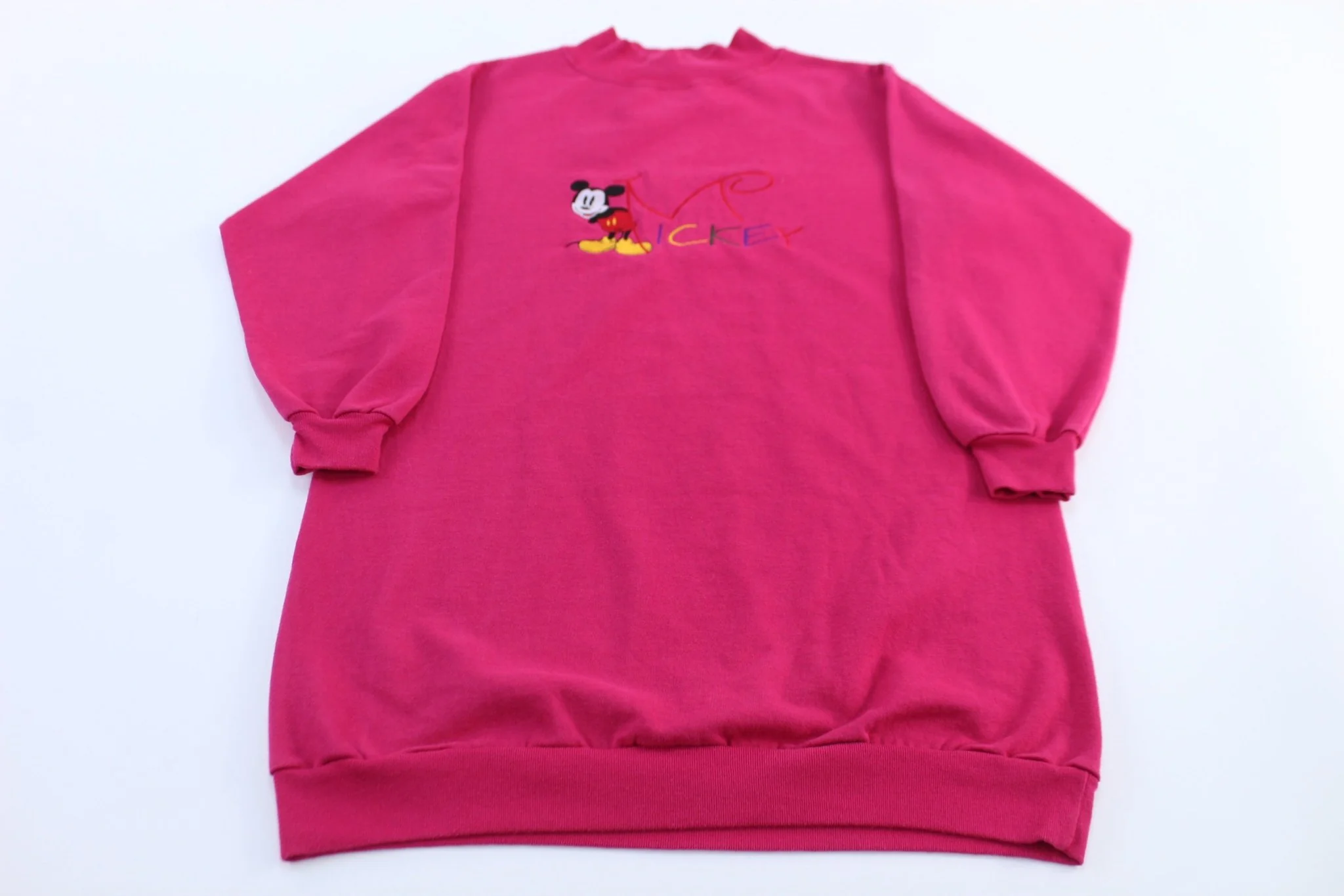 90's Mickey Mouse Embroidered Pink Sleep Sweatshirt