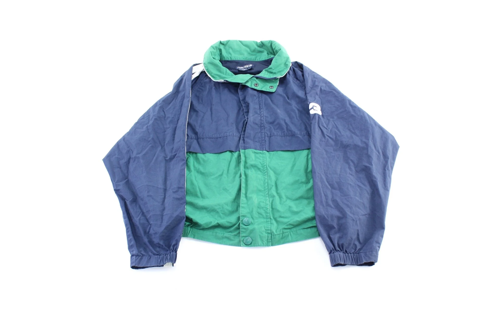 90's Nautica Embroidered Logo Blue, Green, & White Sailing Zip Up Jacket