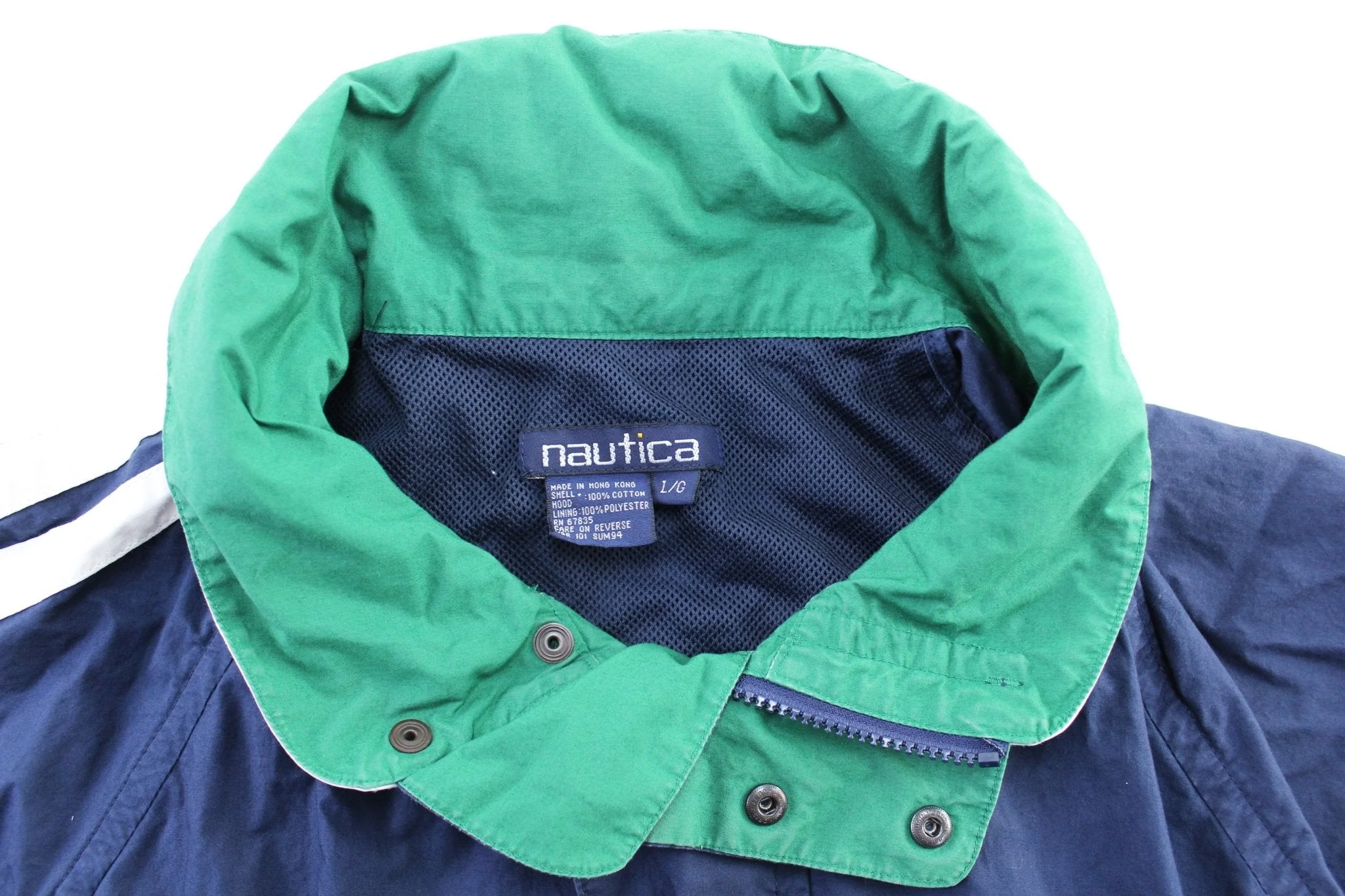 90's Nautica Embroidered Logo Blue, Green, & White Sailing Zip Up Jacket - Image 3