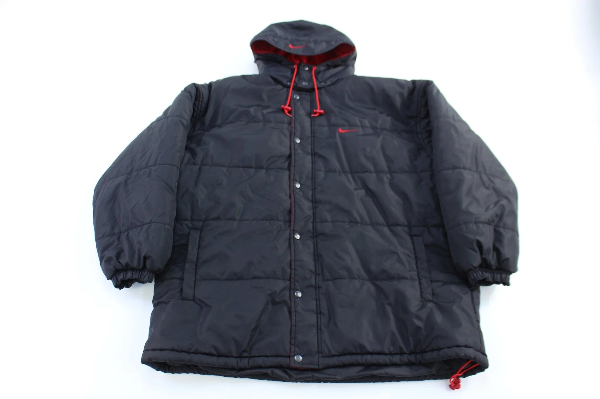 90's Nike Embroidered Logo Black Full Zip Puffer Jacket