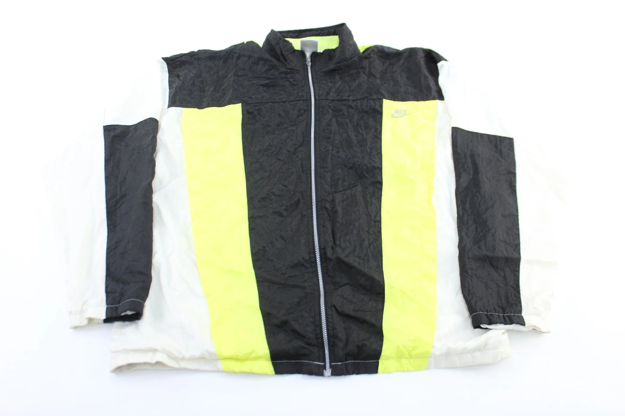90's Nike International Embroidered Black, White, & Neon Zip Up Jacket