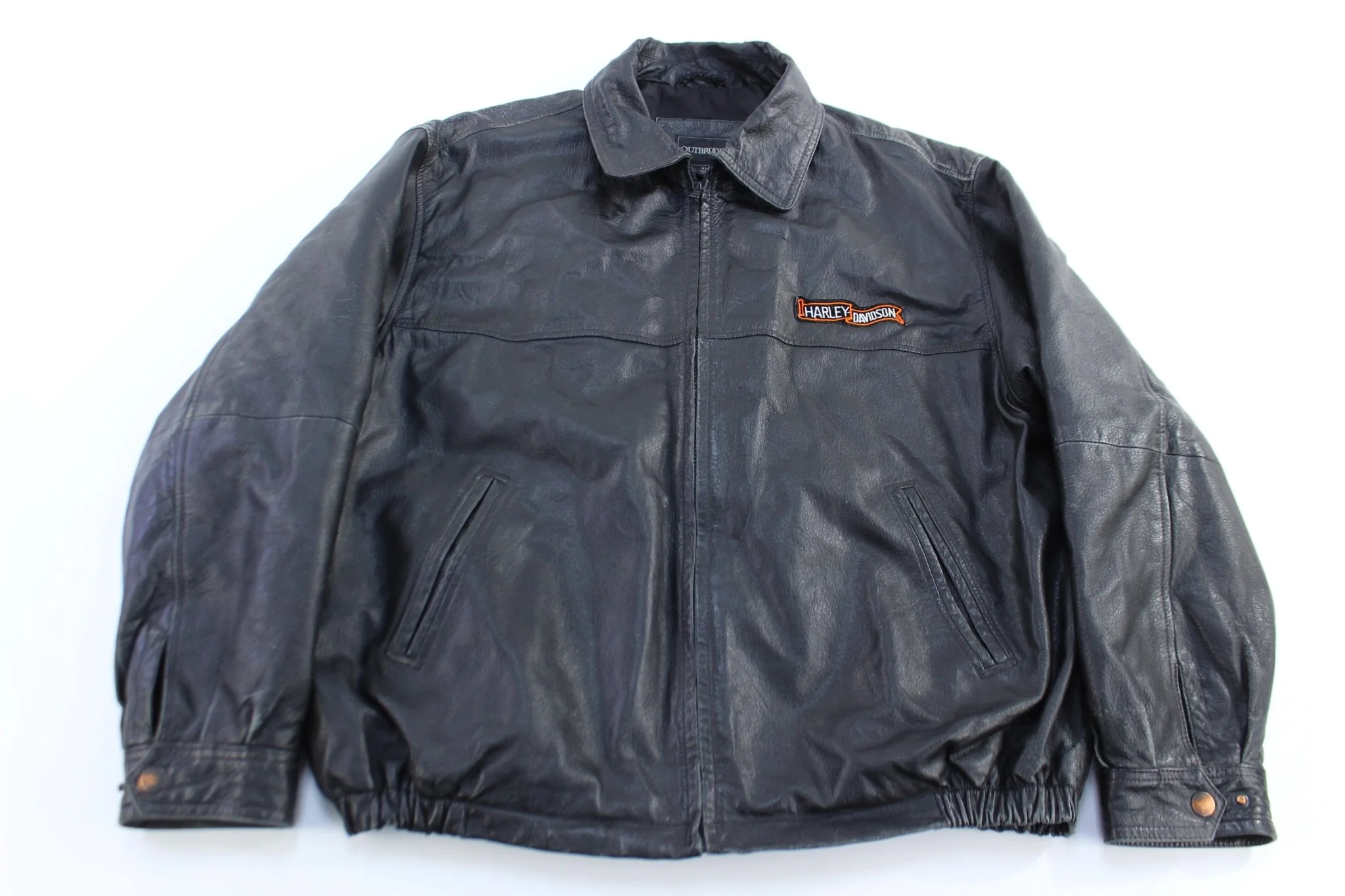 90's Outbrook Black Full Zip Leather Jacket