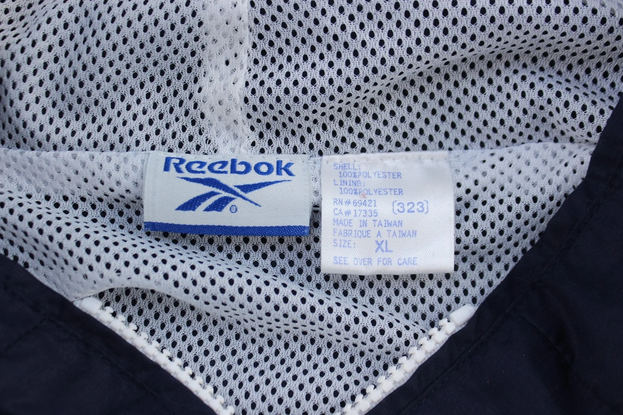 Women's Vintage Reebok Embroidered Logo Blue & White Striped Zip Up Jacket - Image 3