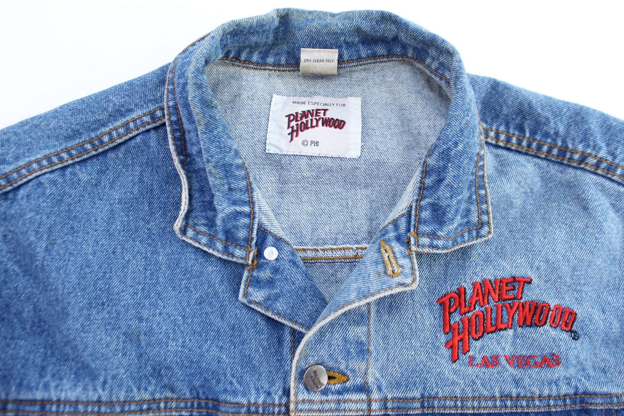 90's Planet Hollywood Embroidered Las Vegas Denim Jacket - Image 4