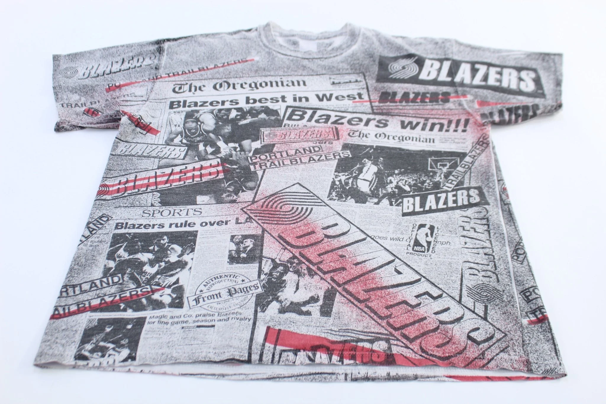90's Portland Trailblazers Basketball All Over Graphic T-shirt