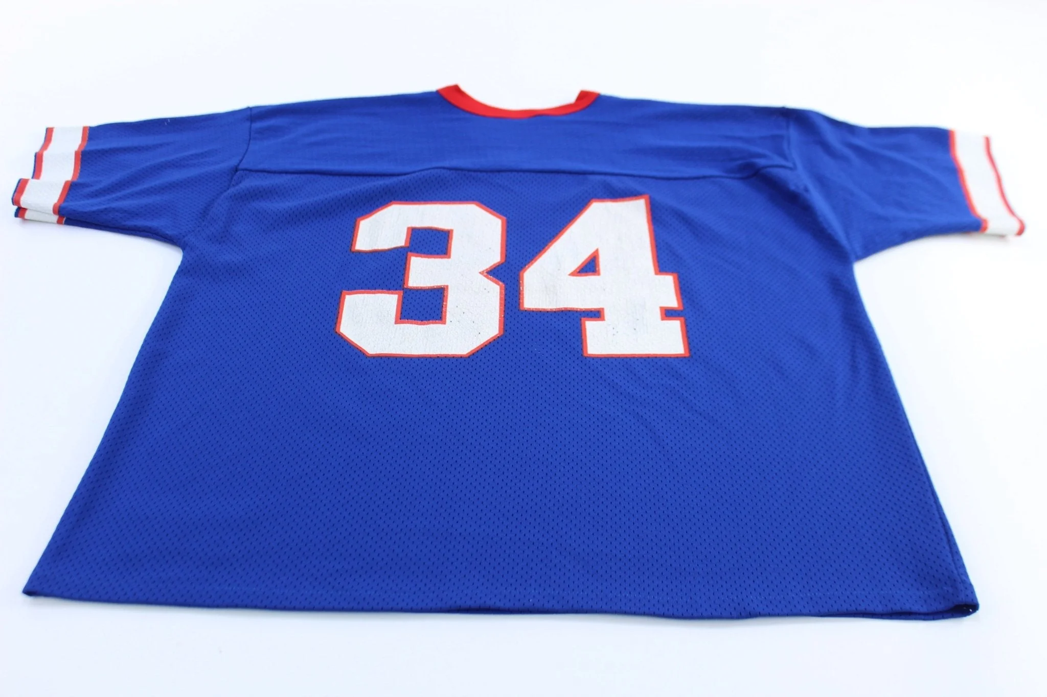 90's Red, Blue, & White #34 Logo 7 Football Jersey - Image 2