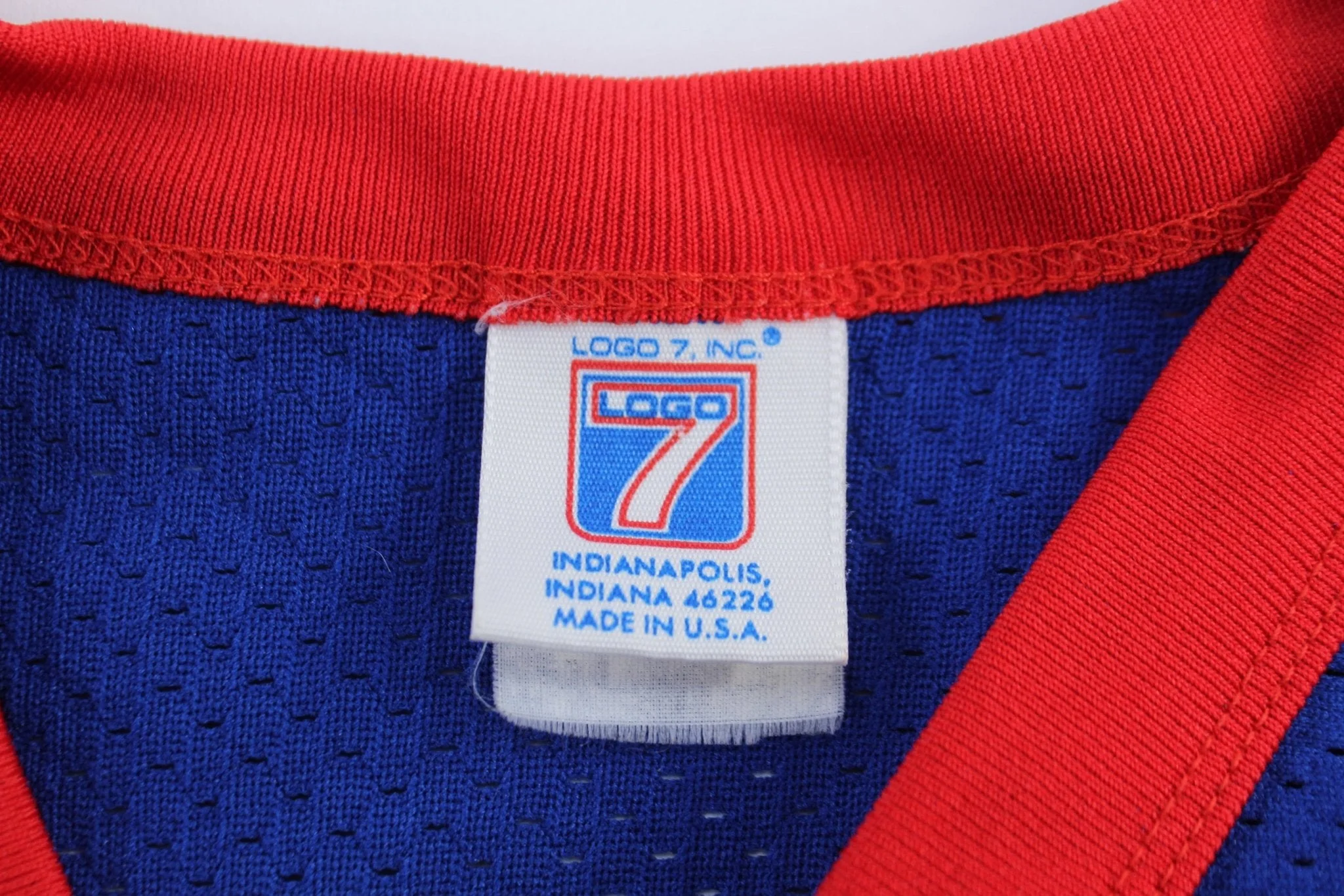 90's Red, Blue, & White #34 Logo 7 Football Jersey - Image 3