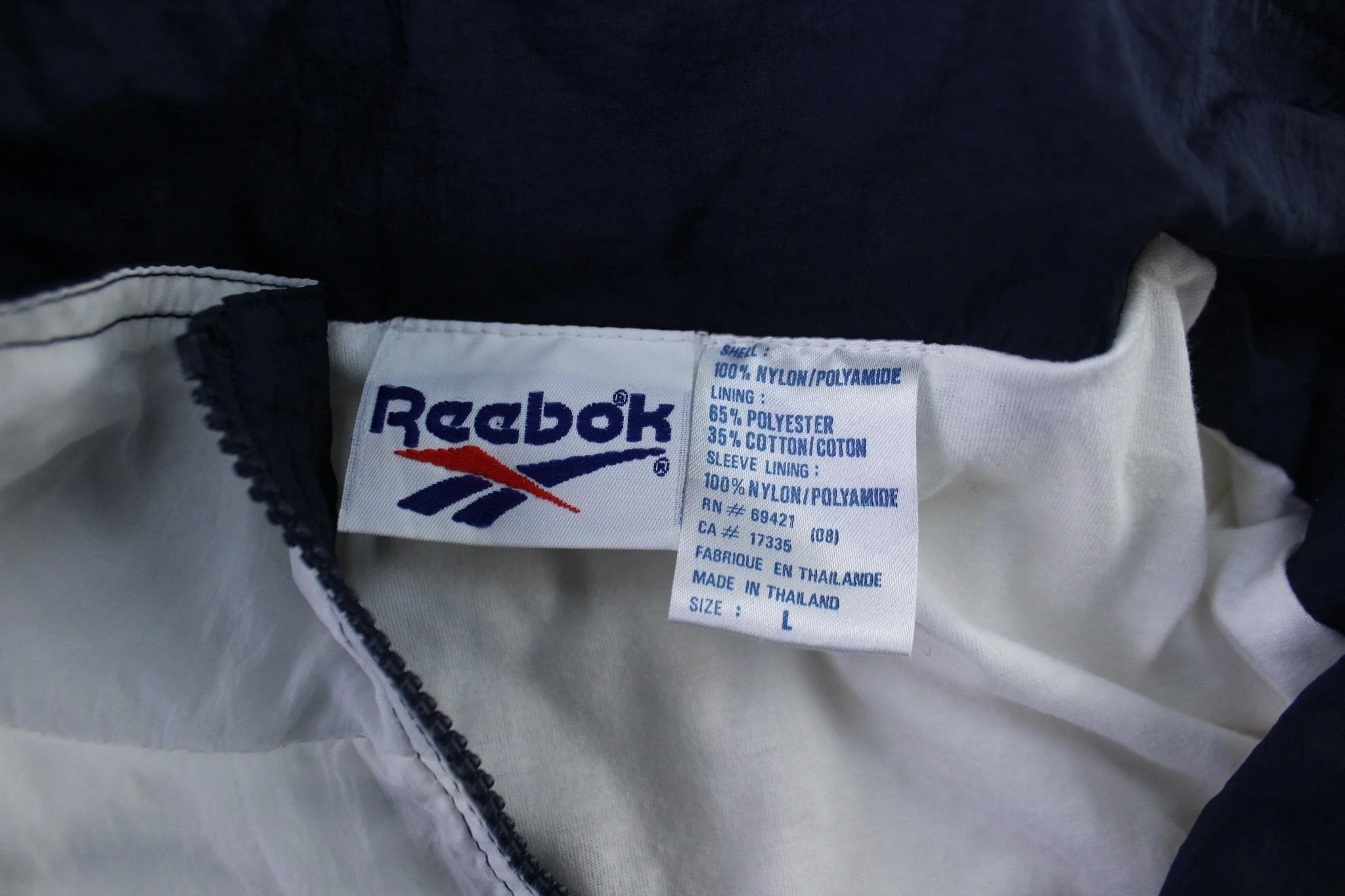 90's Reebok Embroidered Logo Blue & White Slip Zip Up Jacket - Image 4