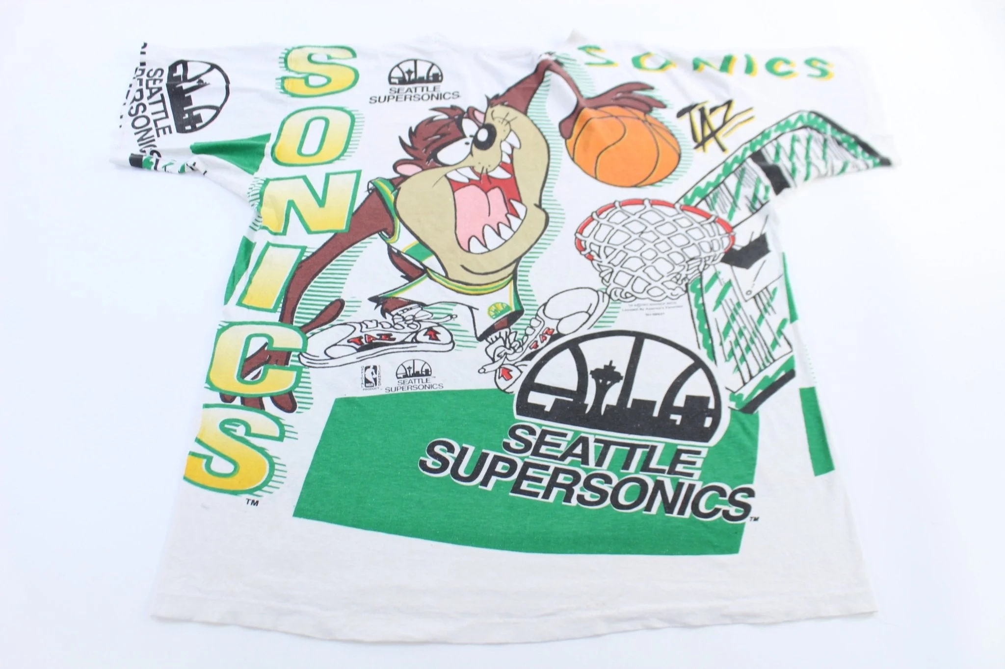 90's Seattle Supersonics Taz Devil All Over Graphic T-shirt - Image 2