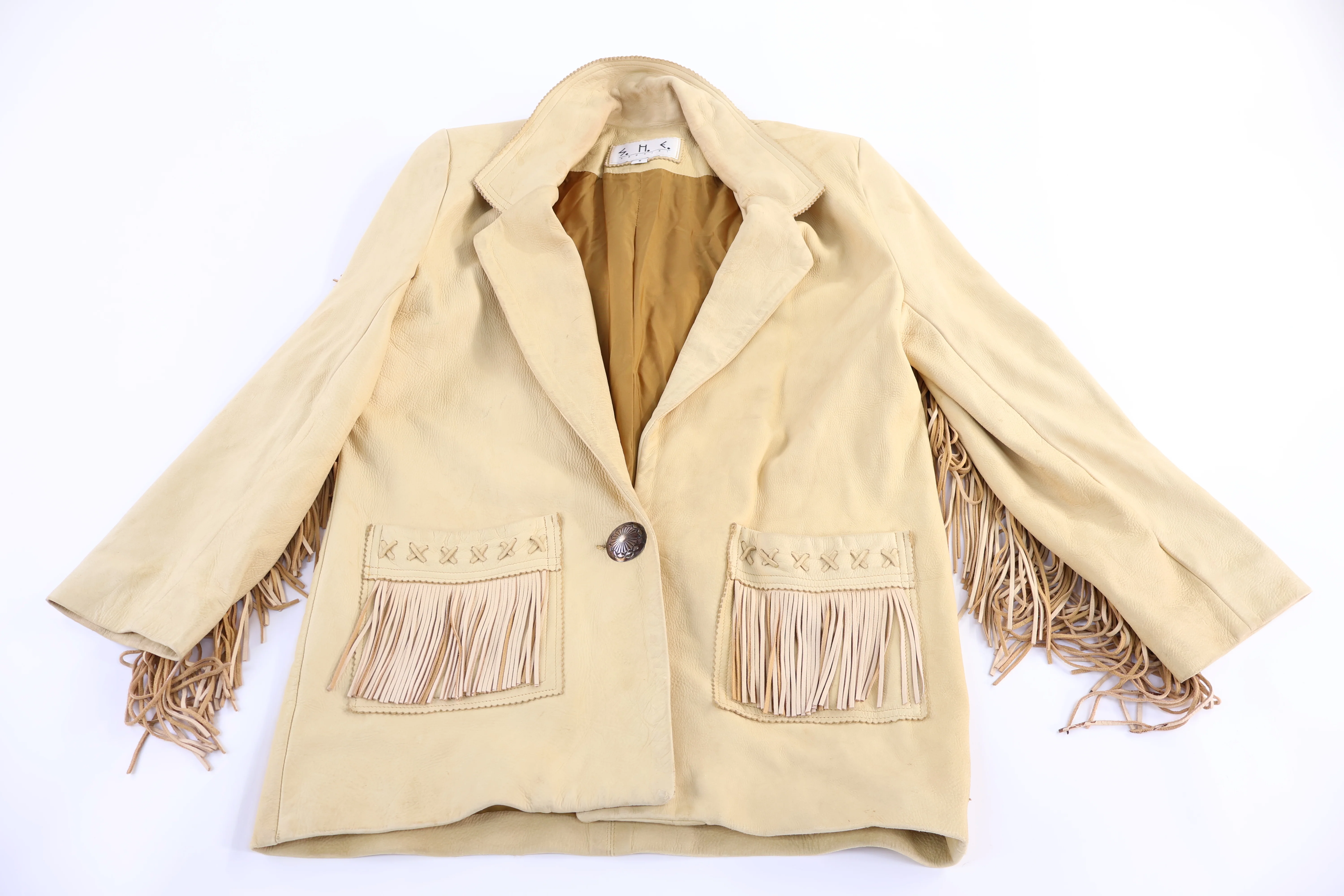 90's SHE Apparel Tan Fringe Leather Jacket