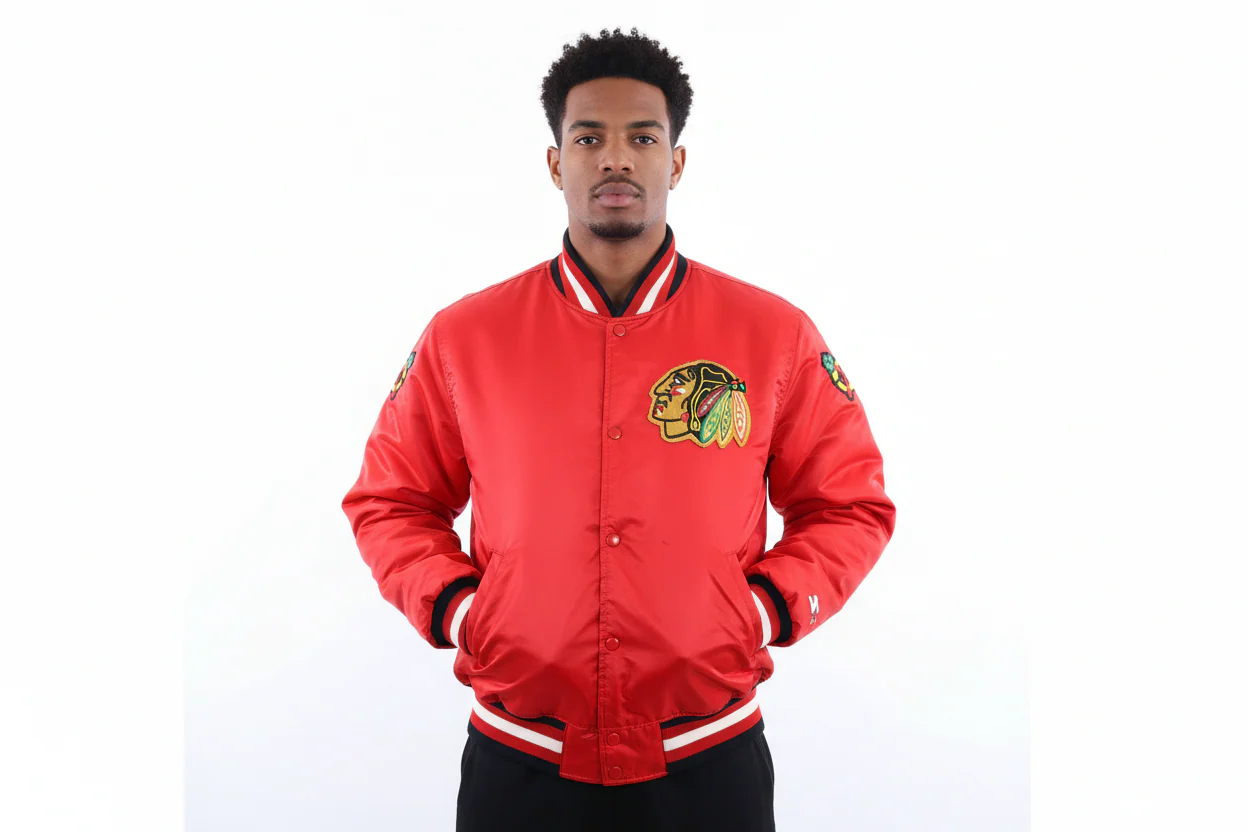 90's Starter Chicago Blackhawks Hockey Bomber Jacket