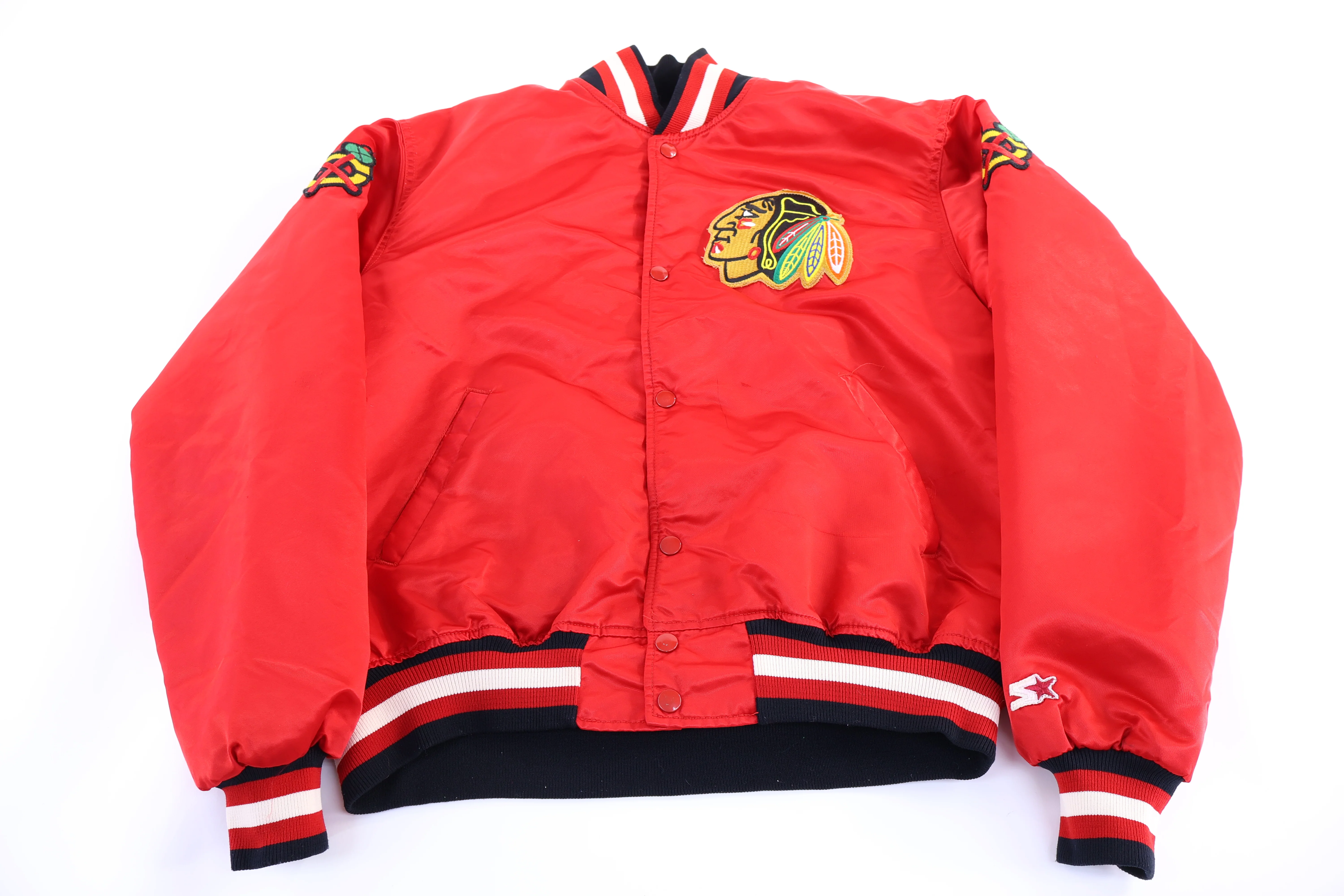 90's Starter Chicago Blackhawks Hockey Bomber Jacket - Image 2