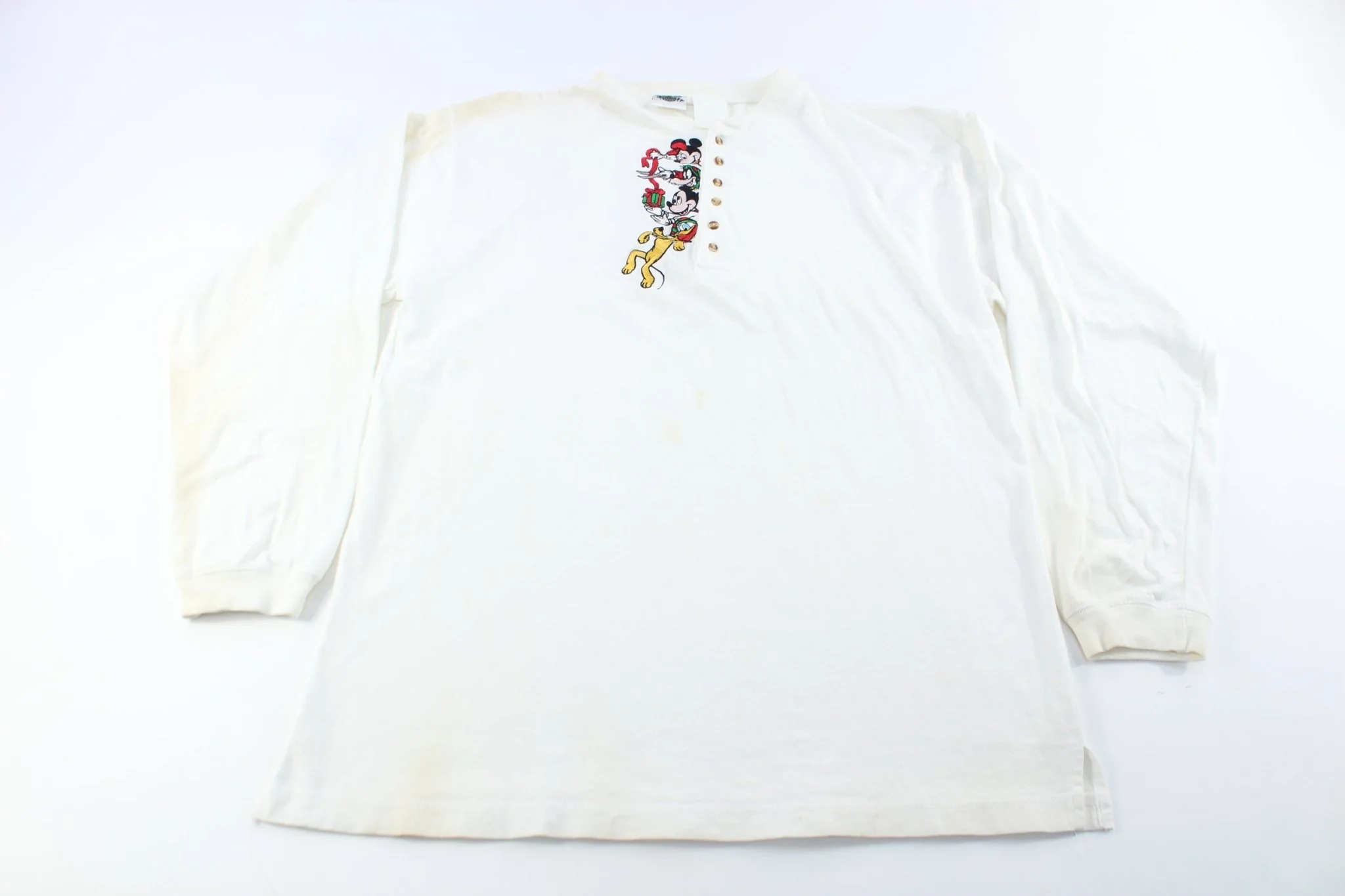 90's The Disney Store Embroidered Mickey Mouse Christmas T-Shirt