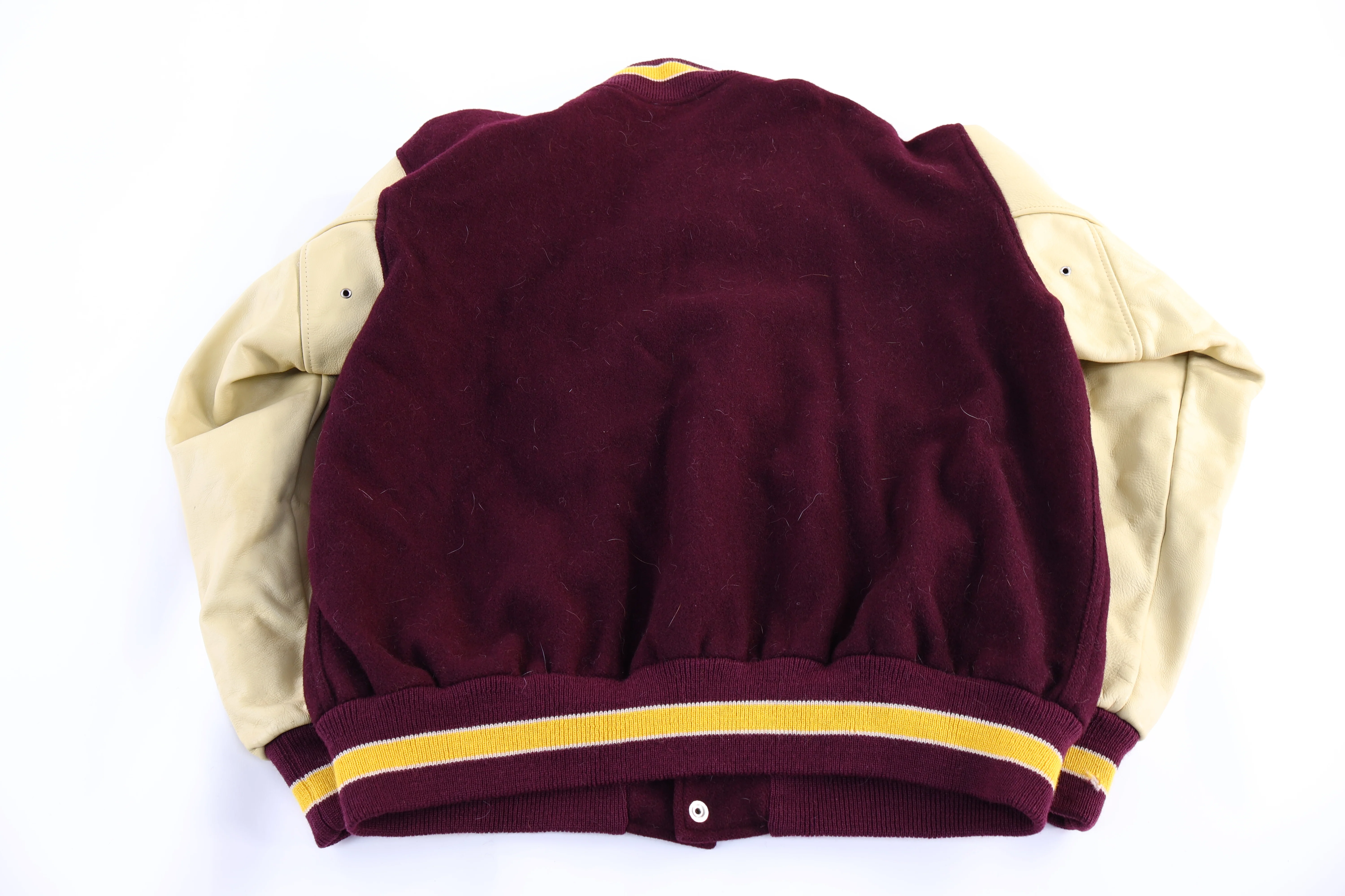 90's TM Athletics Maroon & Cream Varsity Jacket - Image 2