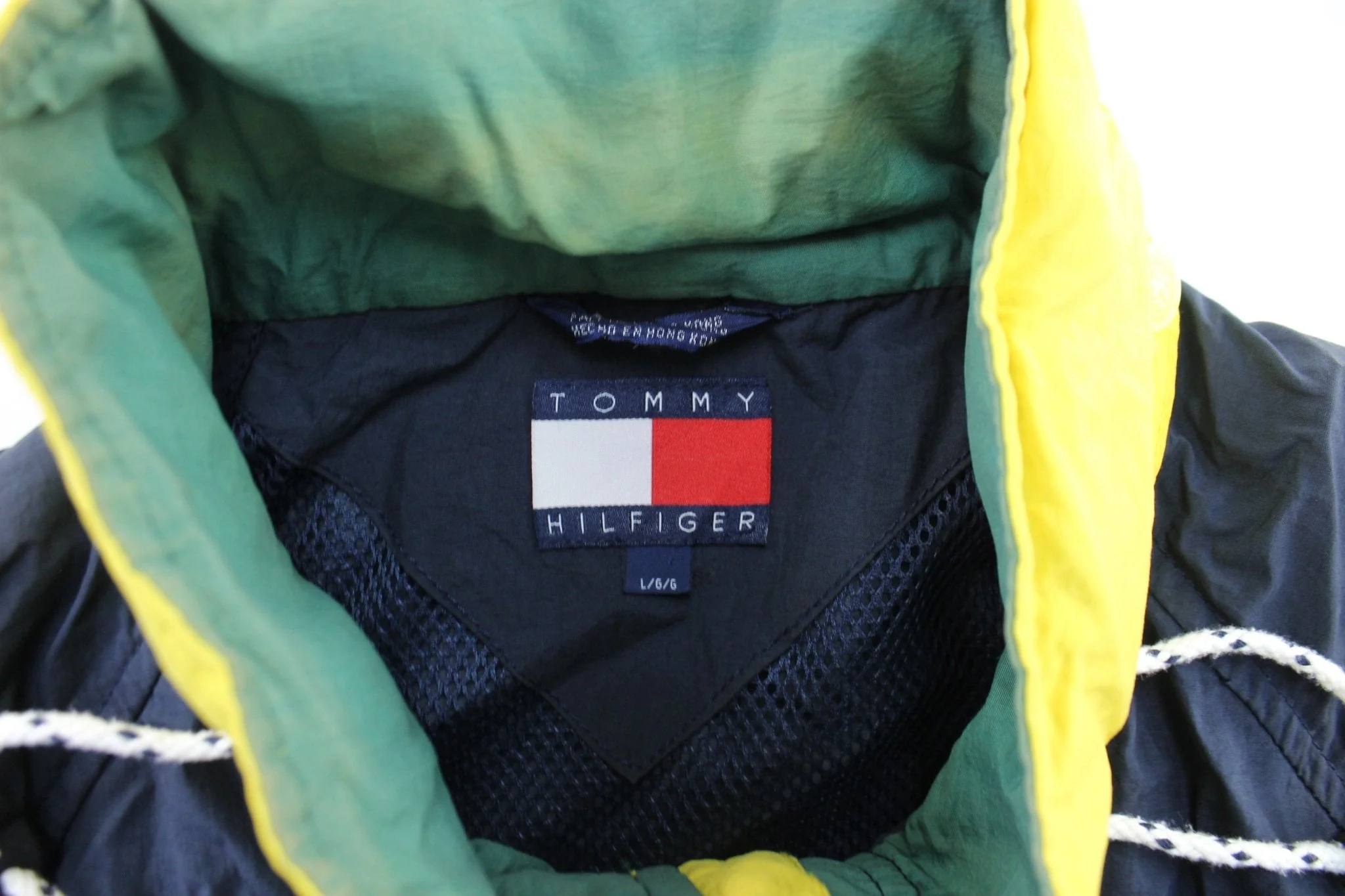 90's Tommy Hilfiger Embroidered Logo Navy Blue & Yellow Zip Up Jacket - Image 3