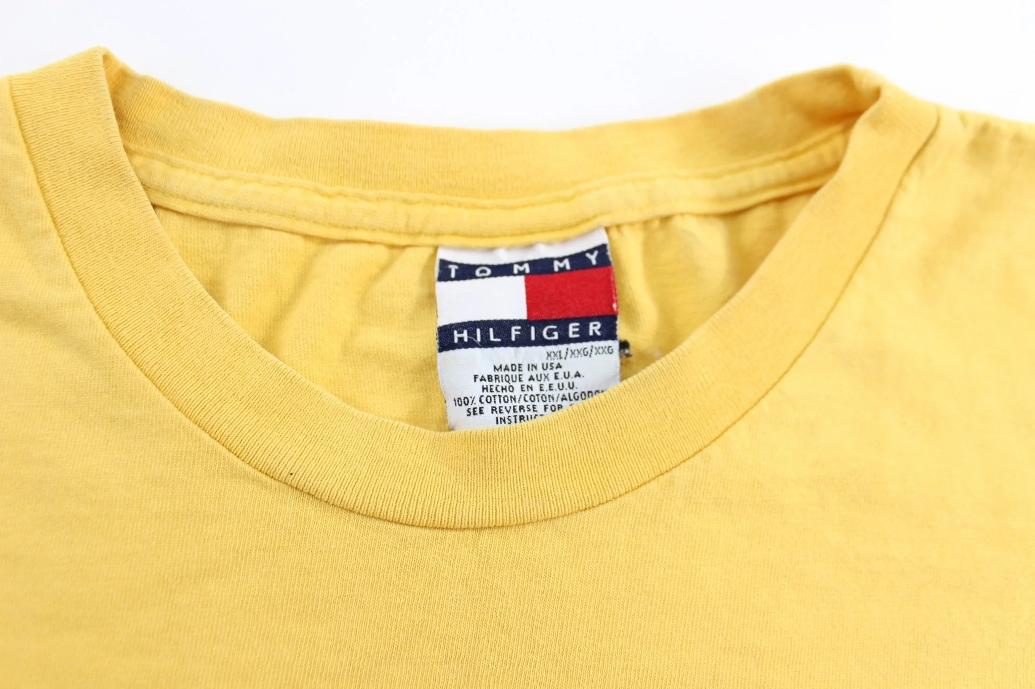 90's Tommy Hiliger Crest Logo Yellow T-Shirt - Image 3