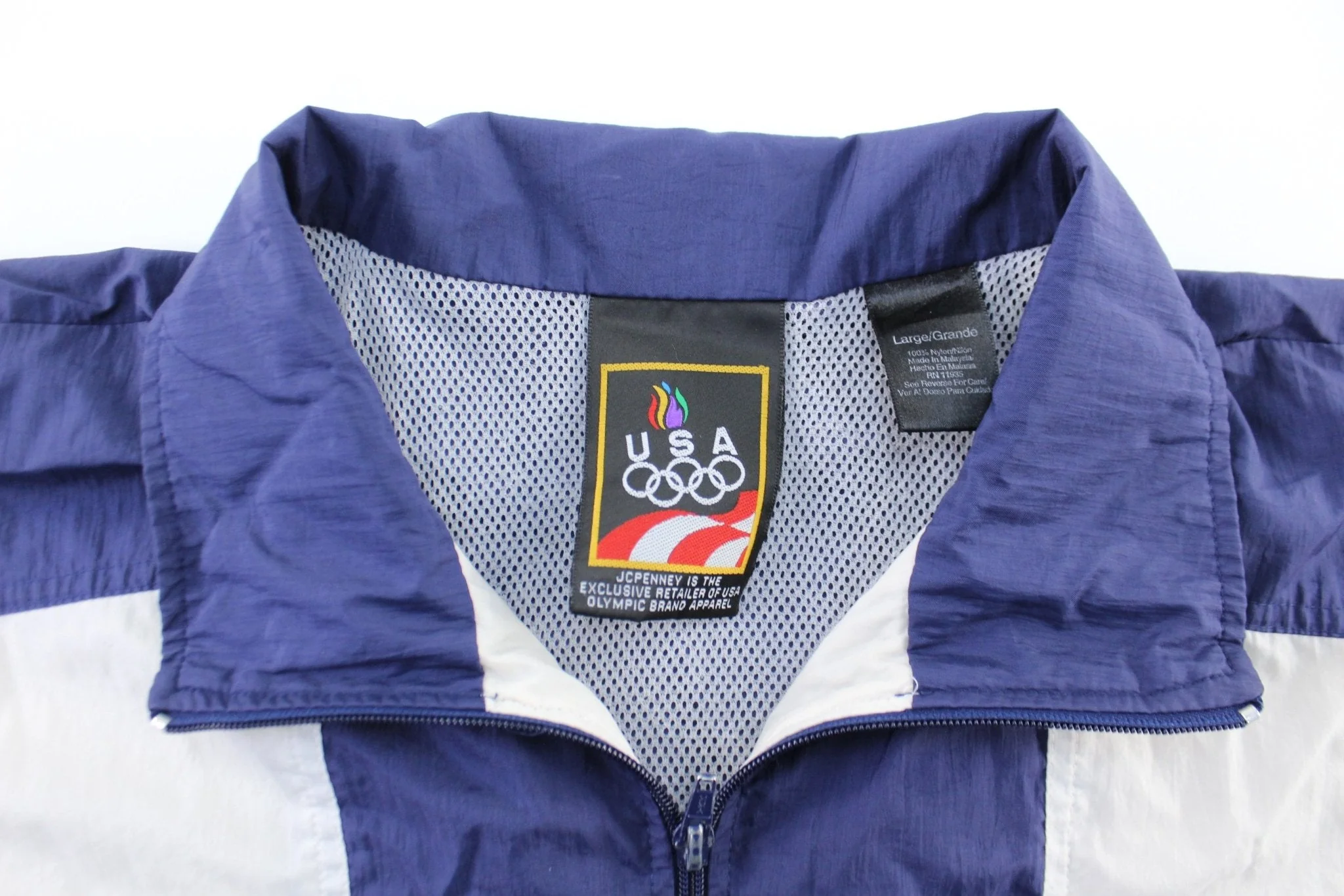 90's USA Olympic Embroidered Logo Navy, White, & Yellow Zip Up Jacket - Image 4