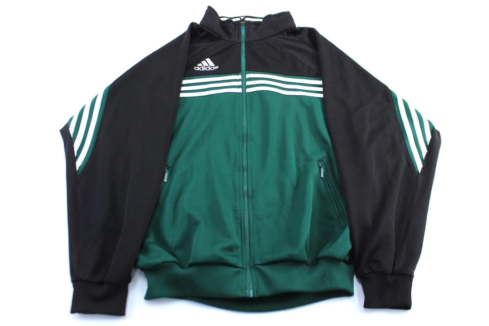 Adidas Embroidered Logo Black, Green, & White Track Jacket