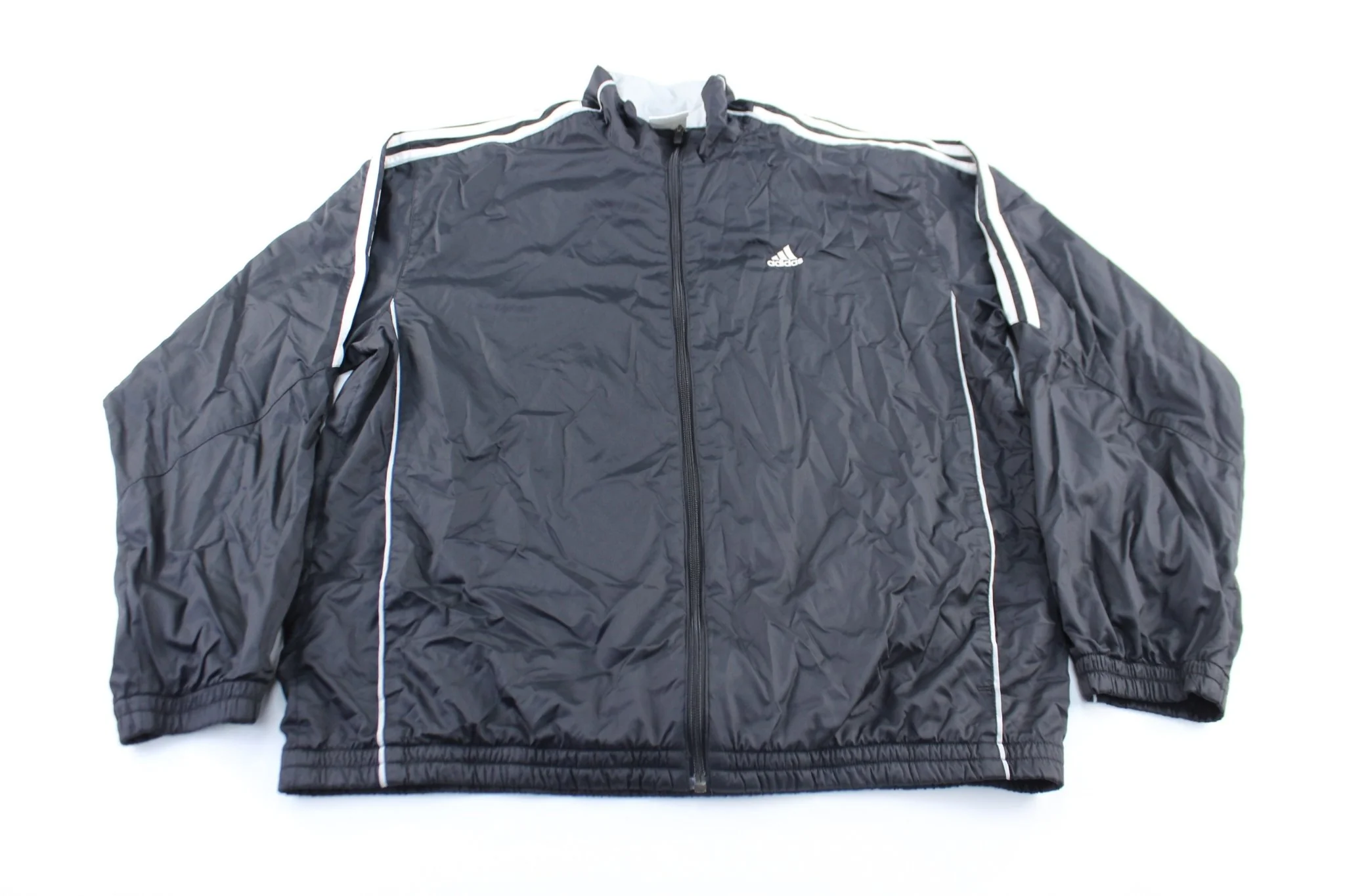 Adidas Embroidered Logo Black & White Striped Zip Up Jacket