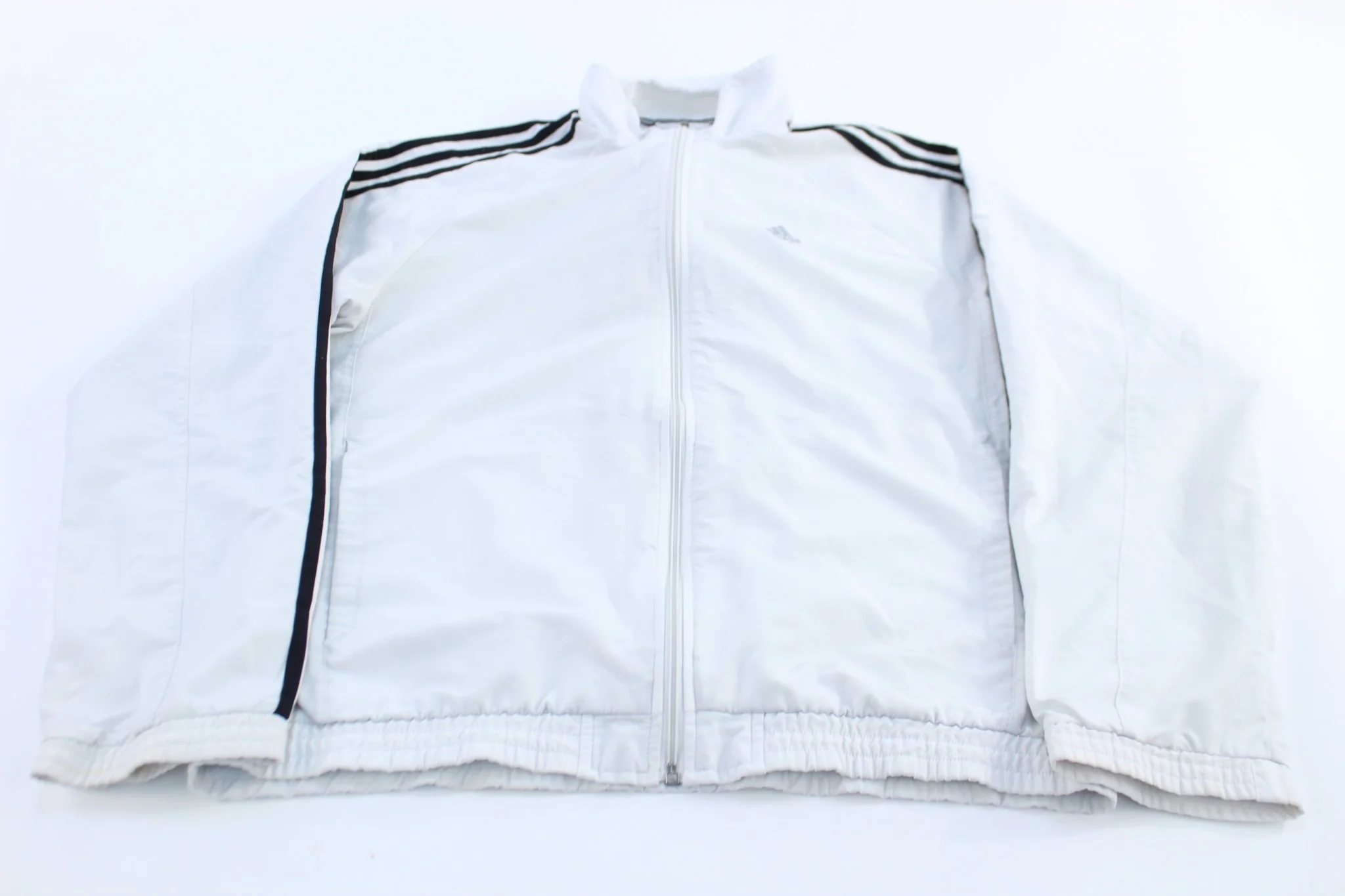 Adidas Embroidered Logo Black & White Striped Zip Up Jacket