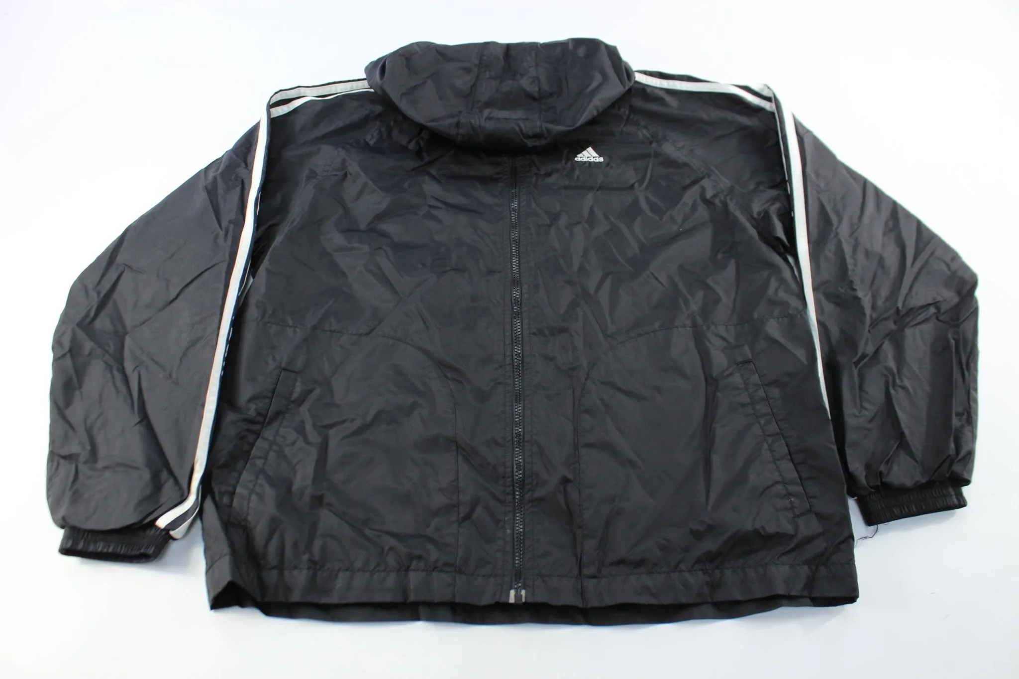 Adidas Embroidered Logo Black & White Striped Zip Up Jacket