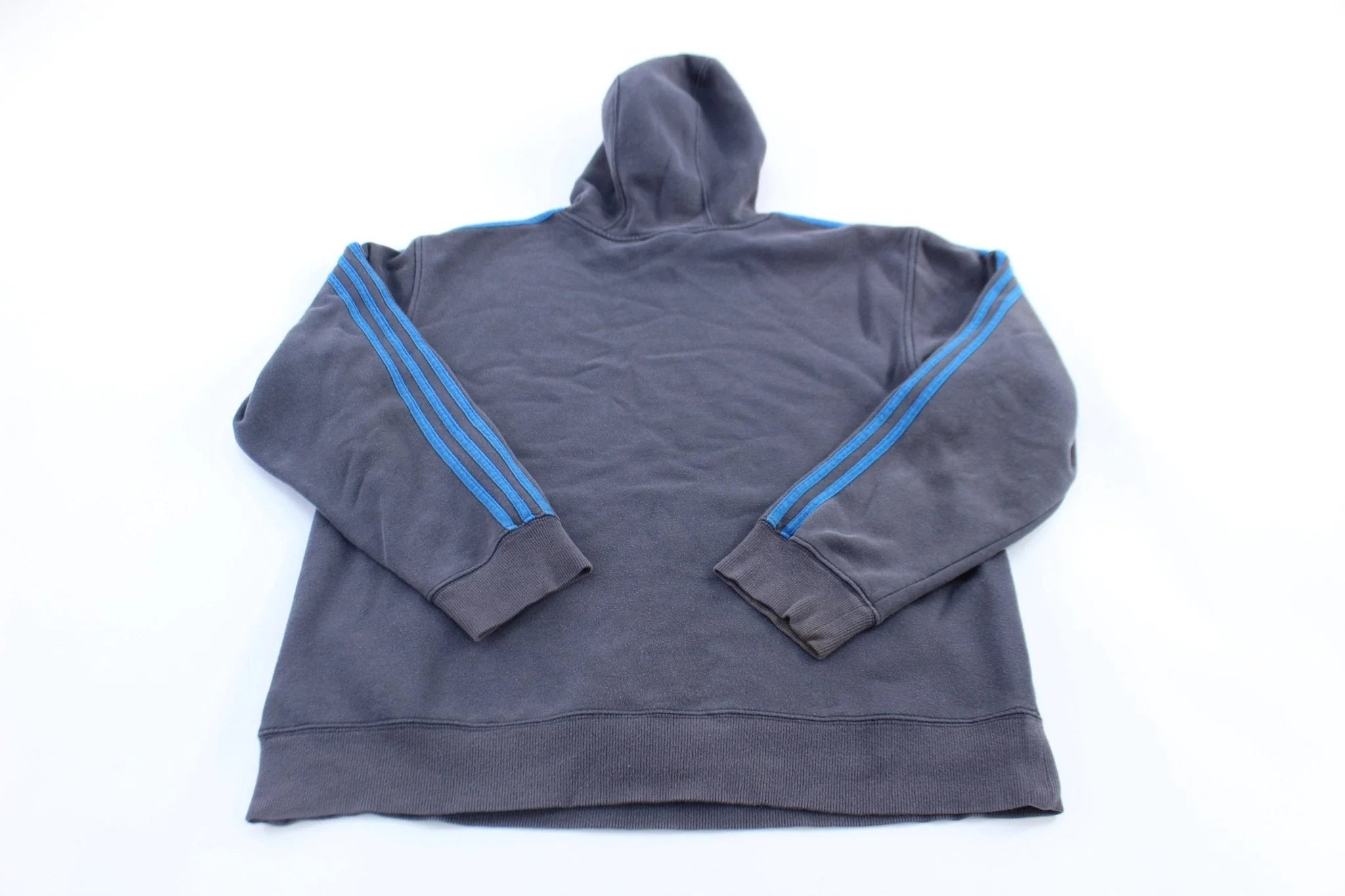 Adidas Embroidered Logo Blue & Grey Striped Pullover Hoodie - Image 2