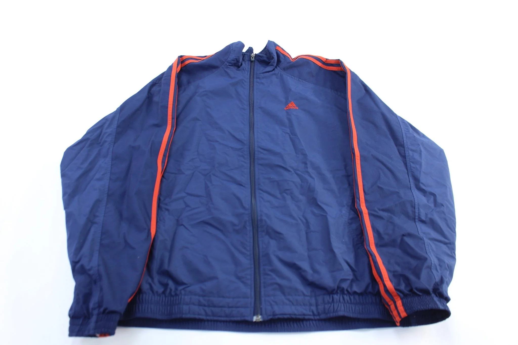 Adidas Embroidered Logo Blue & Orange Striped Zip Up Jacket