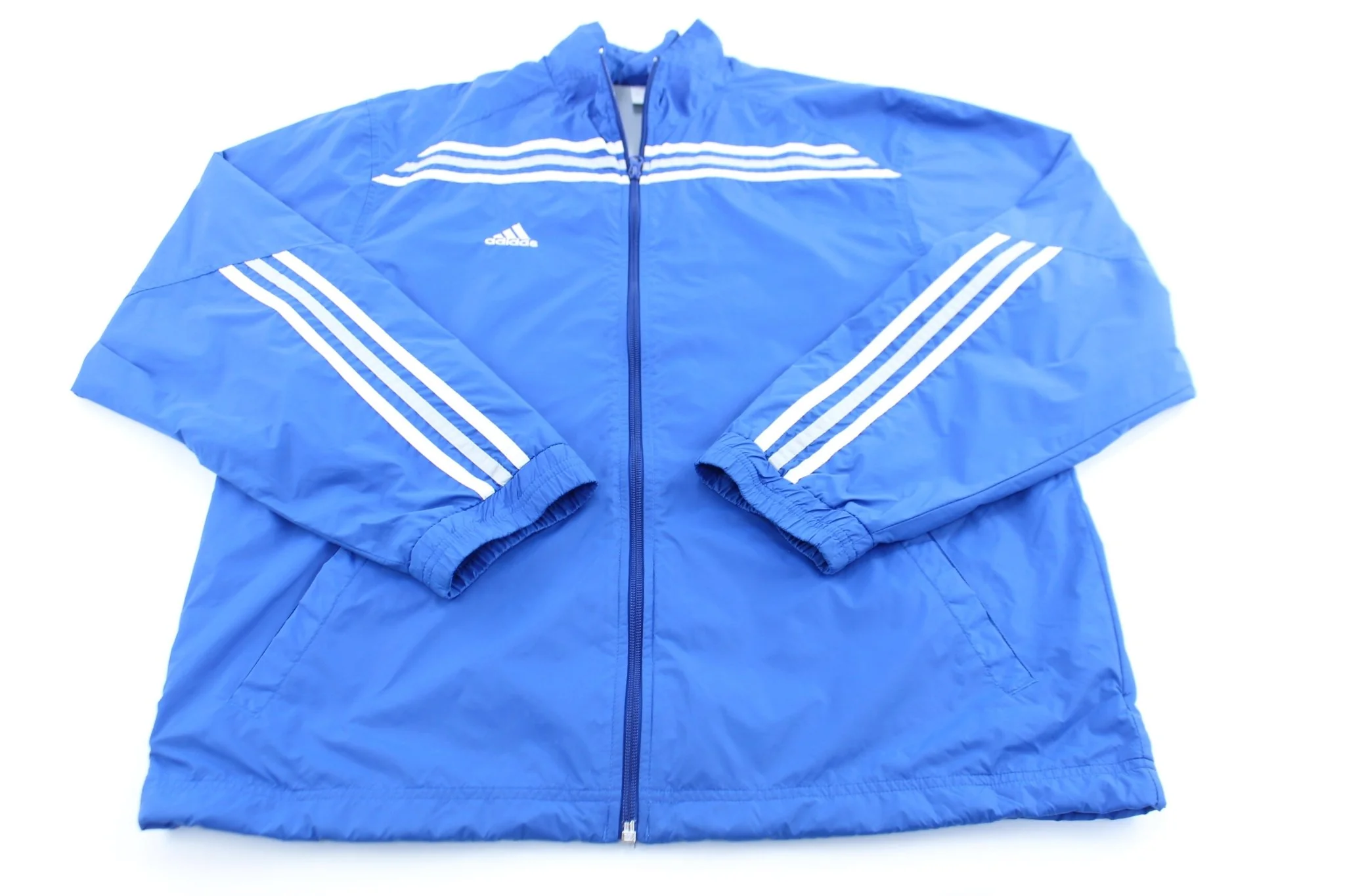 Adidas Embroidered Logo Blue & White Striped Zip Up Jacket