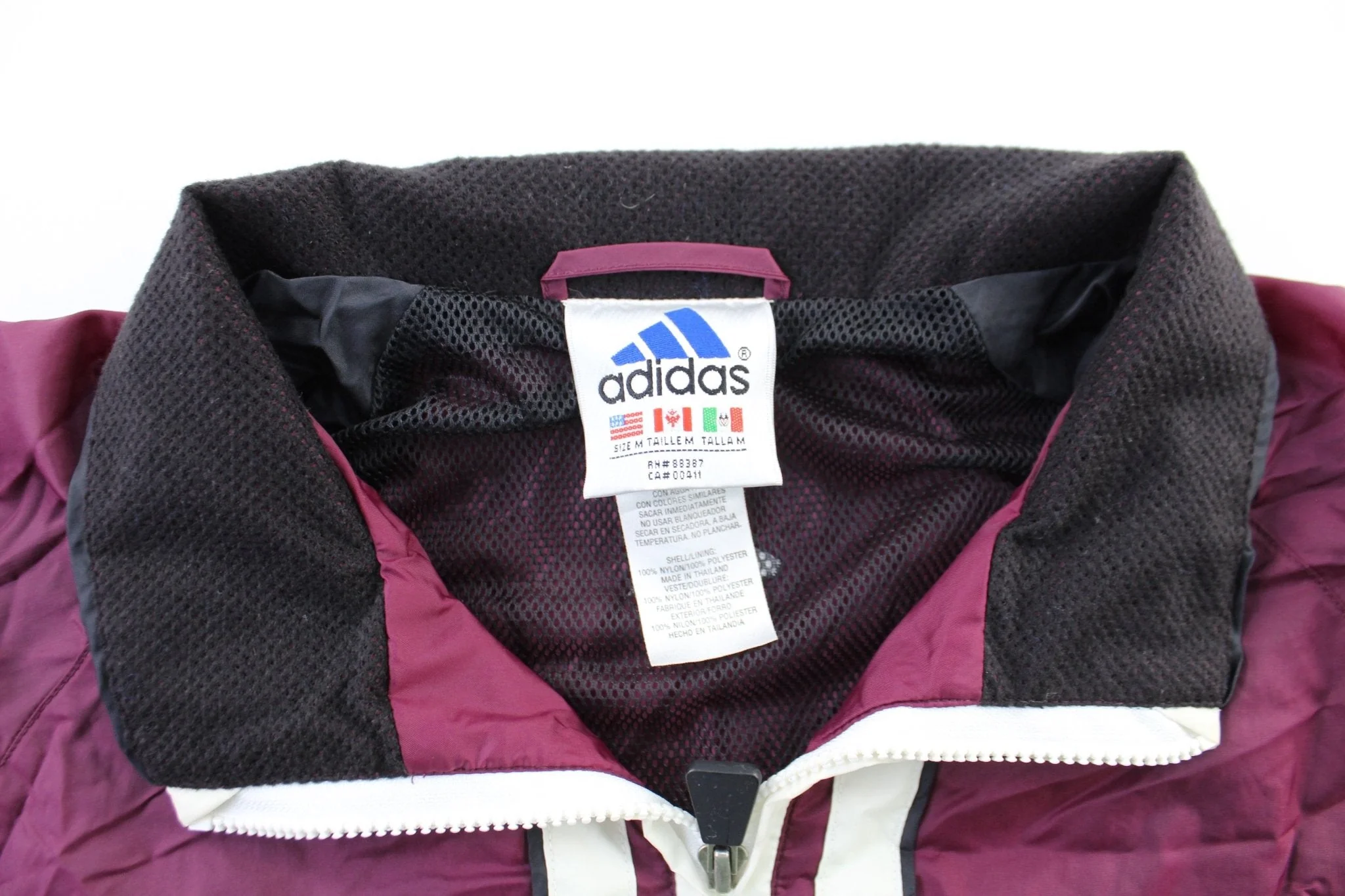 Adidas Embroidered Logo Burgundy, Black, & White Striped Zip Up Jacket - Image 3