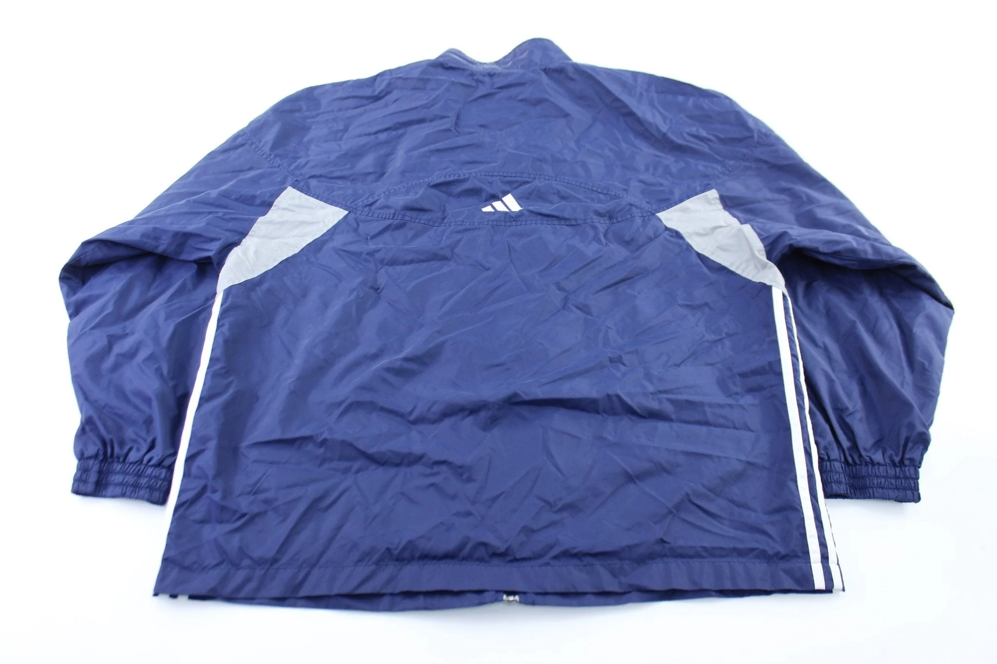 Adidas Embroidered Logo Navy Blue, Grey, & White Striped Zip Up Jacket - Image 2