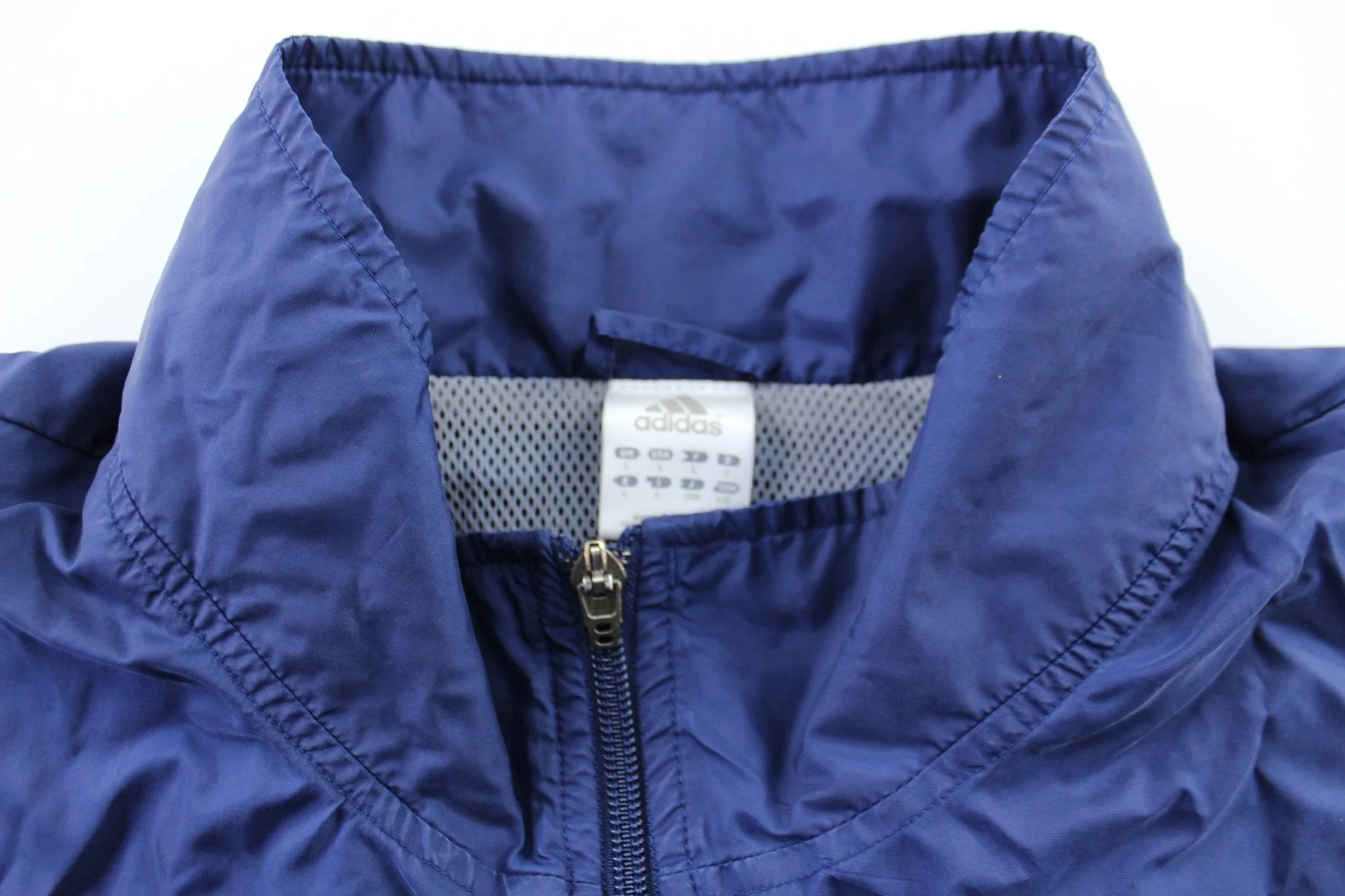 Adidas Embroidered Logo Navy Blue, Grey, & White Striped Zip Up Jacket - Image 3