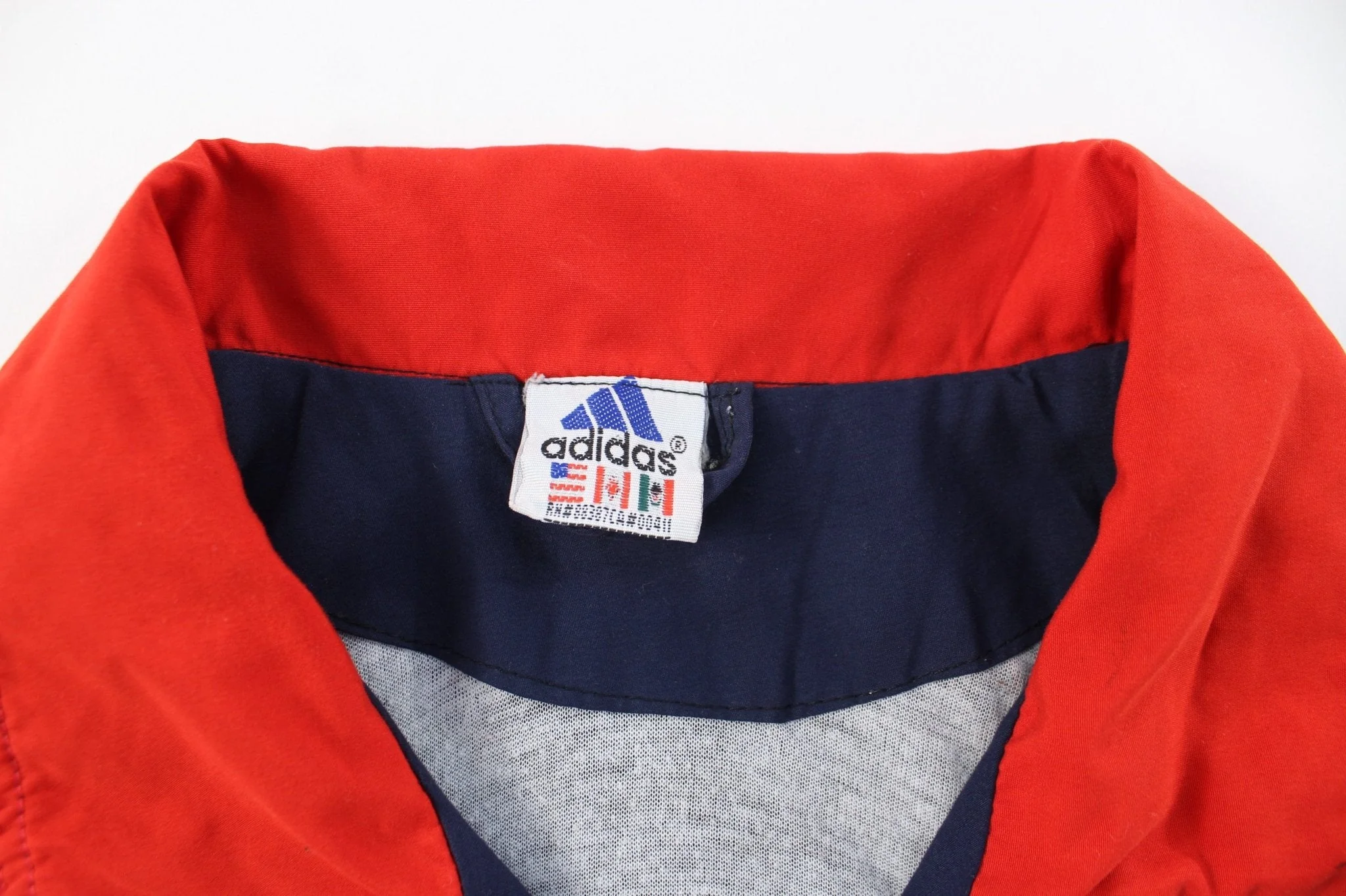 Adidas Embroidered Logo Navy Blue & Red Striped Zip Up Jacket - Image 3