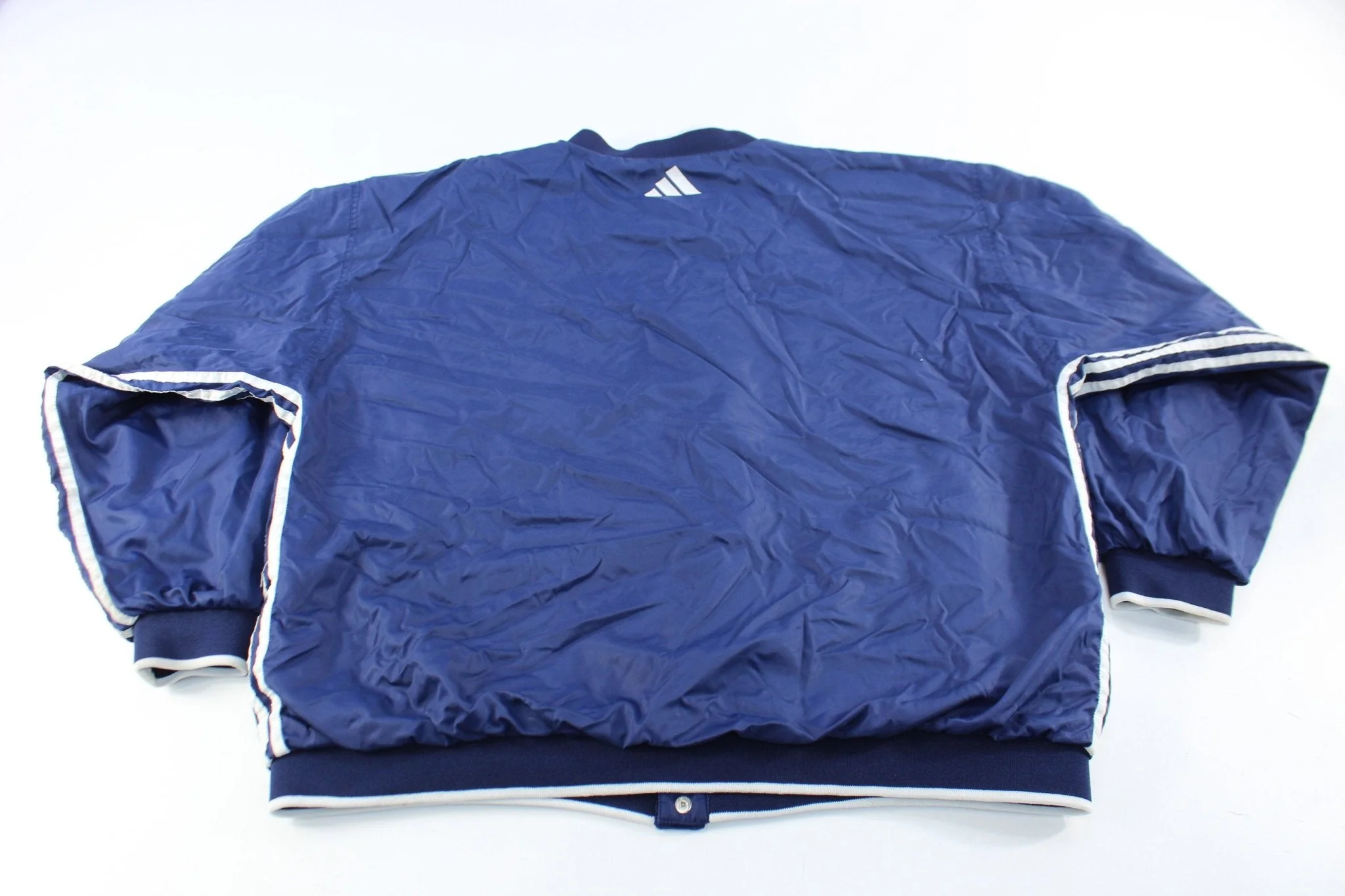Adidas Embroidered Logo Navy Blue & White Striped Pullover Jacket - Image 2